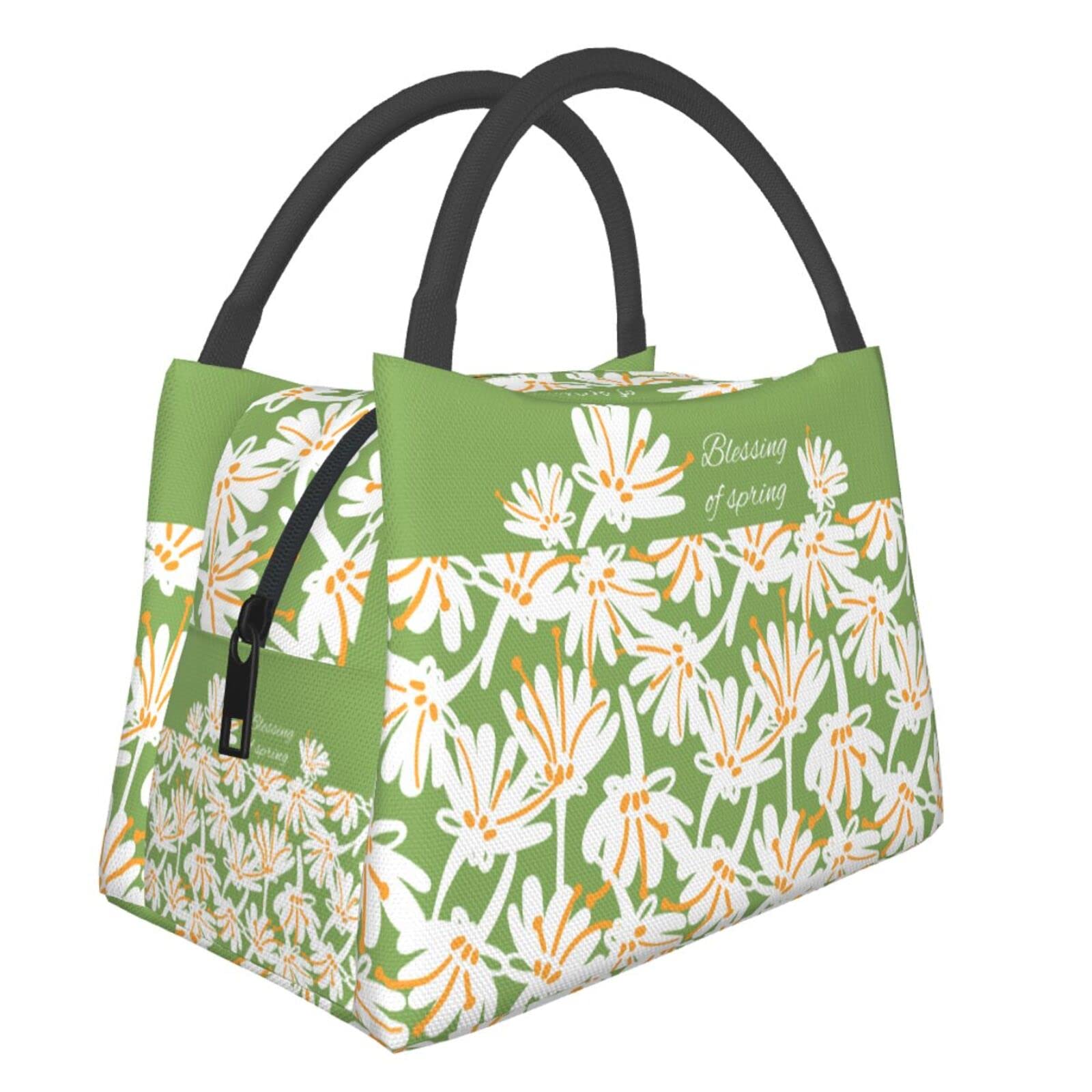 Insulated Reusable Lunch Bag for Women - Large Waterproof Cooler Lunch Box with Foldable Design for Work, Office, Picnic & Outdoor Activities (Floral Pattern)