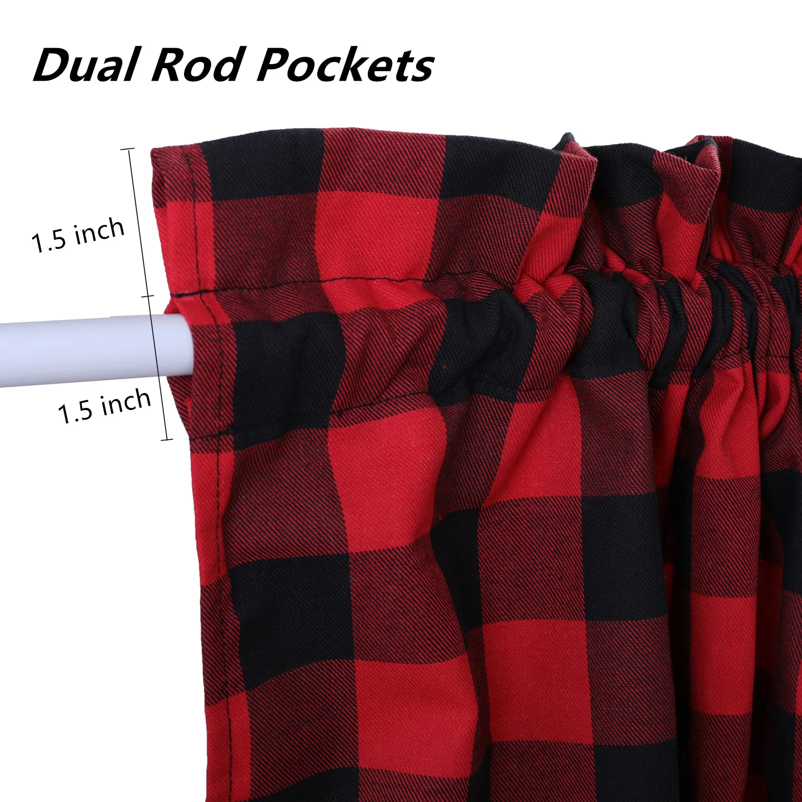 Buffalo Plaid French Door Curtains - 54x72 Inch Farmhouse Window Drapes with Rod Pocket & Tiebacks (Set of 2 Panels, Red/Black) - Perfect for Front Door, Living Room & Rustic Home Decor