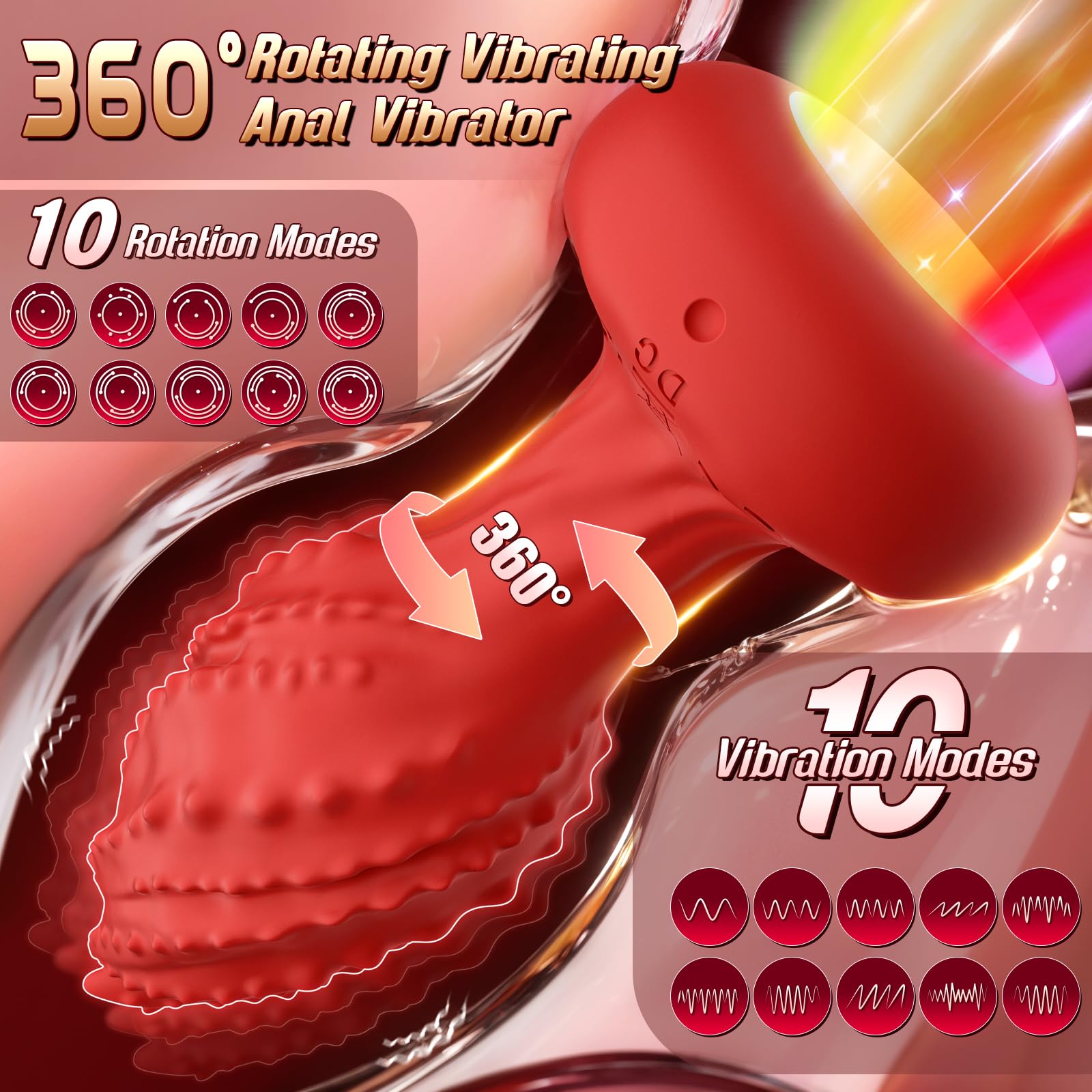 Remote Control Vibrating Butt Plug Anal Toy - 360° Rotating Prostate Massager with 10 Vibration Modes & LED Light for Women & Couples - Perfect for Solo Play, Couples Intimacy, and BDSM Exploration
