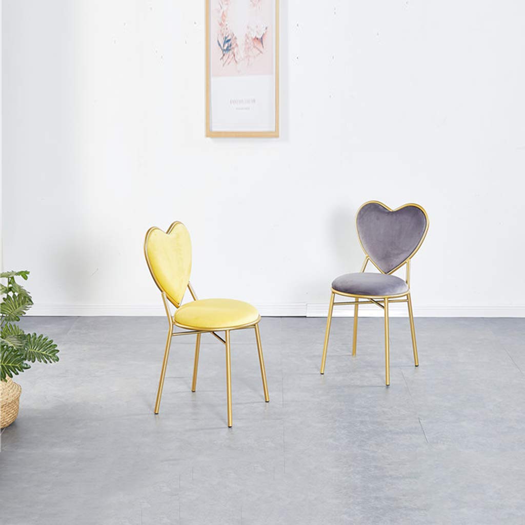 JHSLXD Gold Love Shape Makeup Vanity Chair - Elegant Iron Art Dining & Lounge Armchair for Girls Bedroom, Restaurant, Reading Nook - Multipurpose Decorative Furniture (Gray)