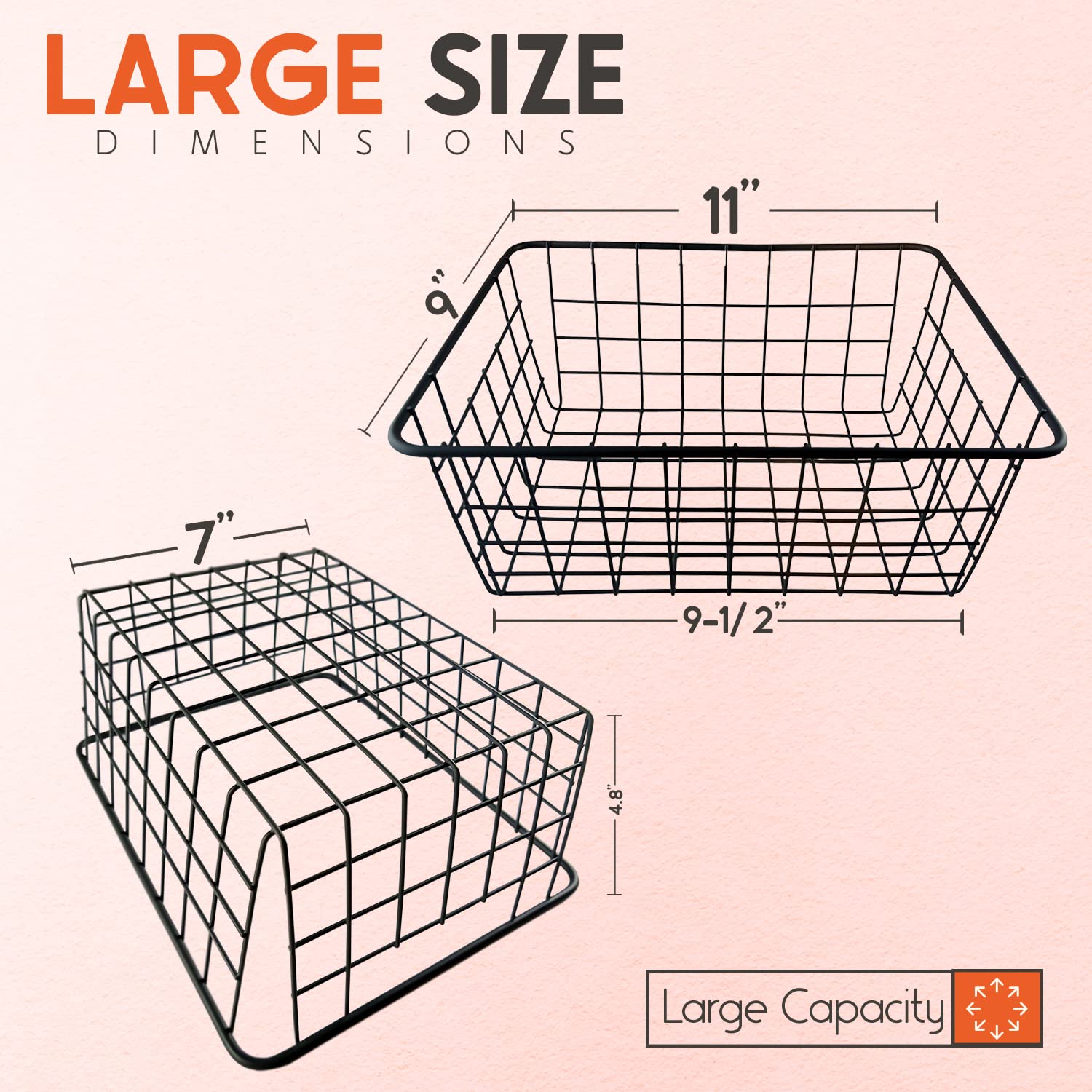 6-Pack Gray Wire Baskets - Versatile Storage & Organization Baskets for Kitchen, Bathroom, Closet, Pantry, Office & Home Decor | Perfect for Organizing Countertops, Tables & Shelves | Large Size (Gray)