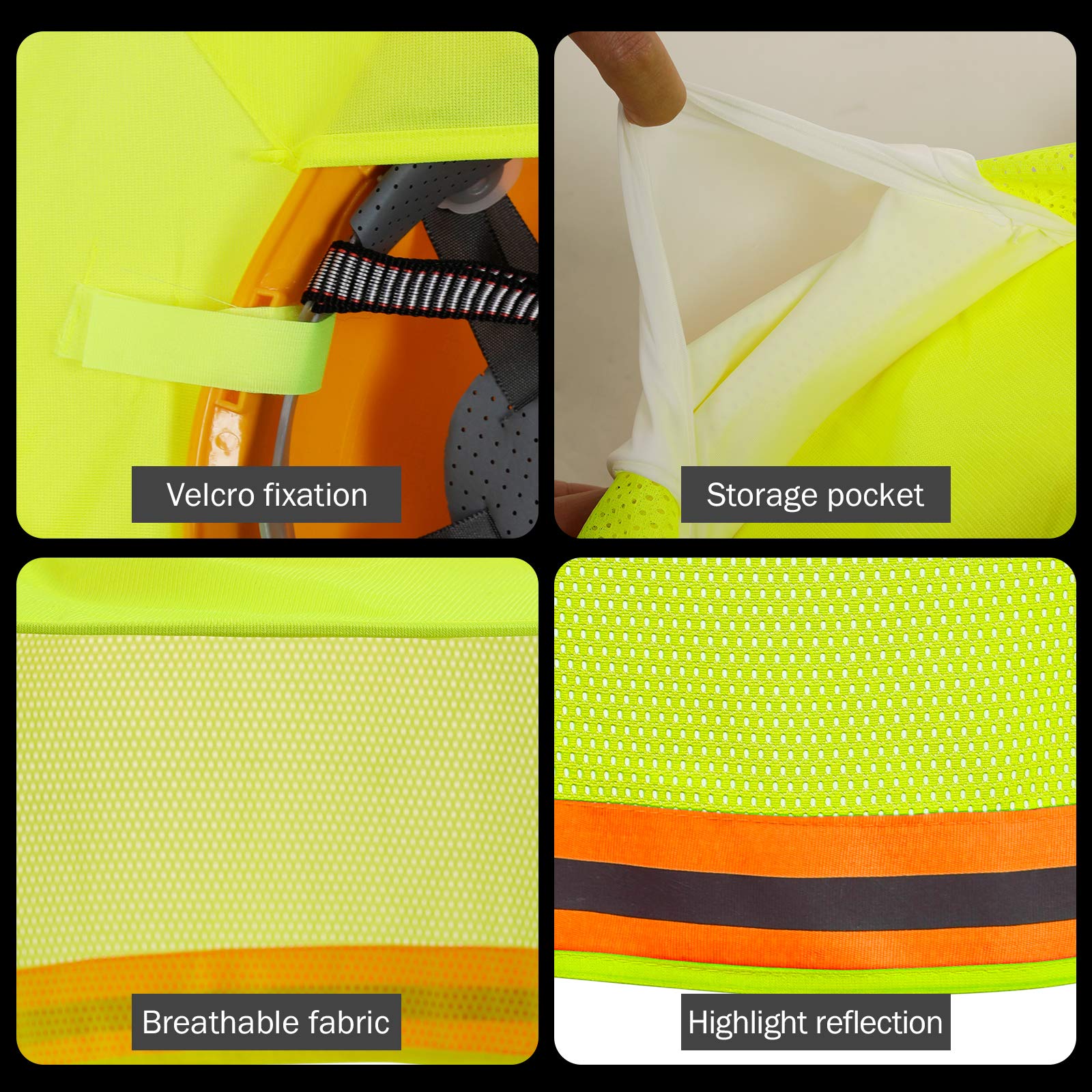 High Visibility Hard Hat Sun Shade with Reflective Strip - Full Brim Sun Visor Neck Shade for Construction & Outdoor Work - Safety Hard Hat Accessories for Men & Women (2 Pack, Yellow) - Perfect for Construction Sites, Road Work & Hot Weather Protection