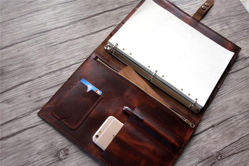 Premium Engraved Leather Coffee Binder with Zipper - Elegant Business Organizer for Office, Travel & Gift Giving