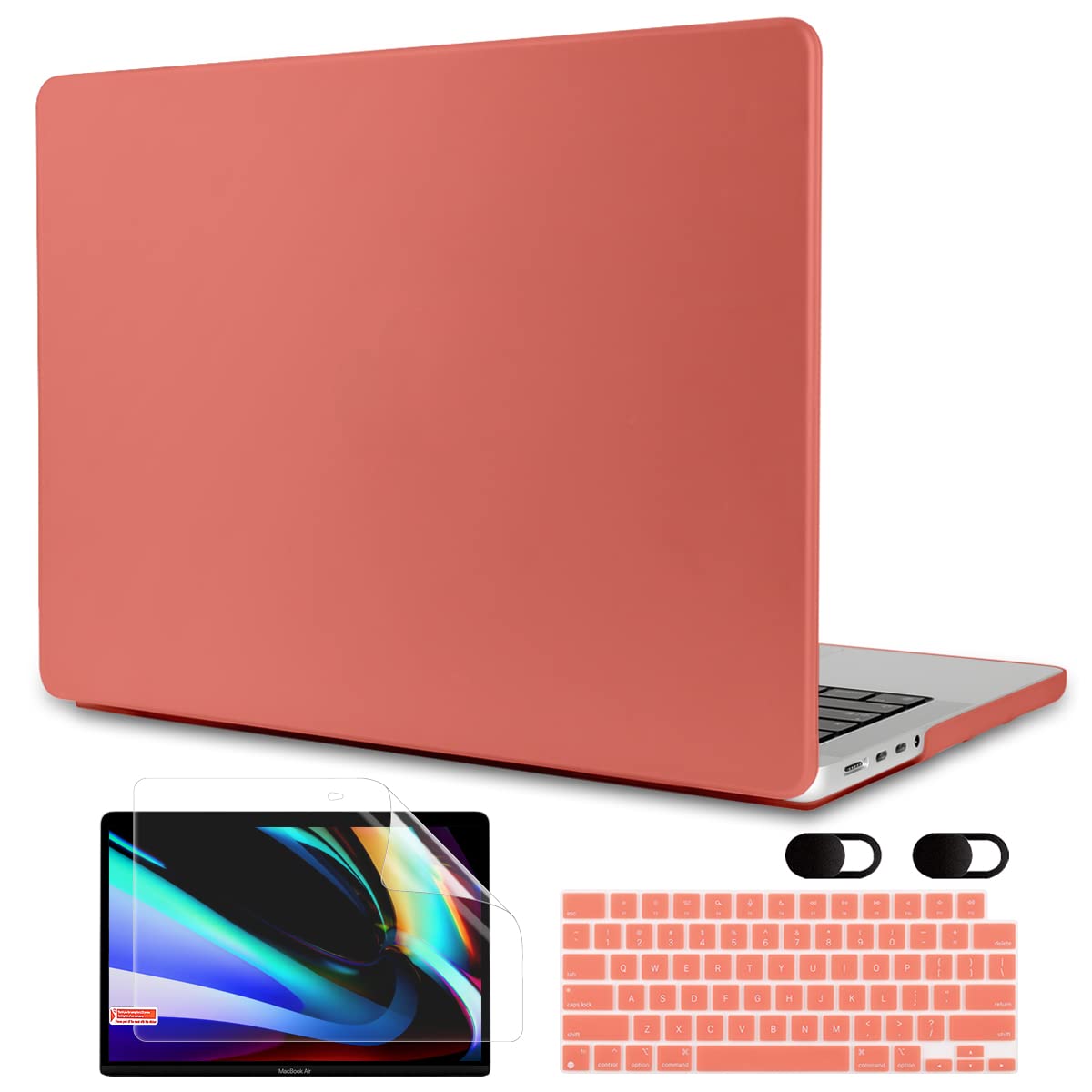 Premium Hard Shell Case for MacBook Pro 14 inch (2021-2023 Models A2779/A2442 M1/M2 Pro/Max) with Keyboard Cover & Screen Protector - Matte Living Coral Protective Cover | Perfect for Work, Travel & School Use