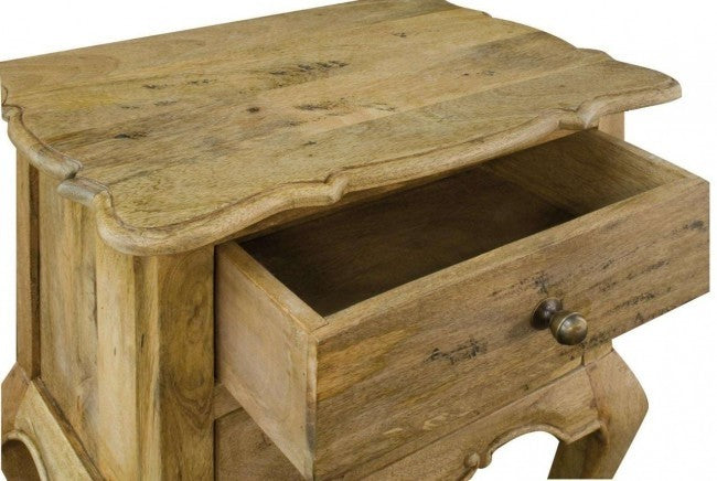 French Colonial Style 2-Drawer Nightstand - Honey Brown Wood Bedside Table for Bedroom, Living Room & Guest Room Decor