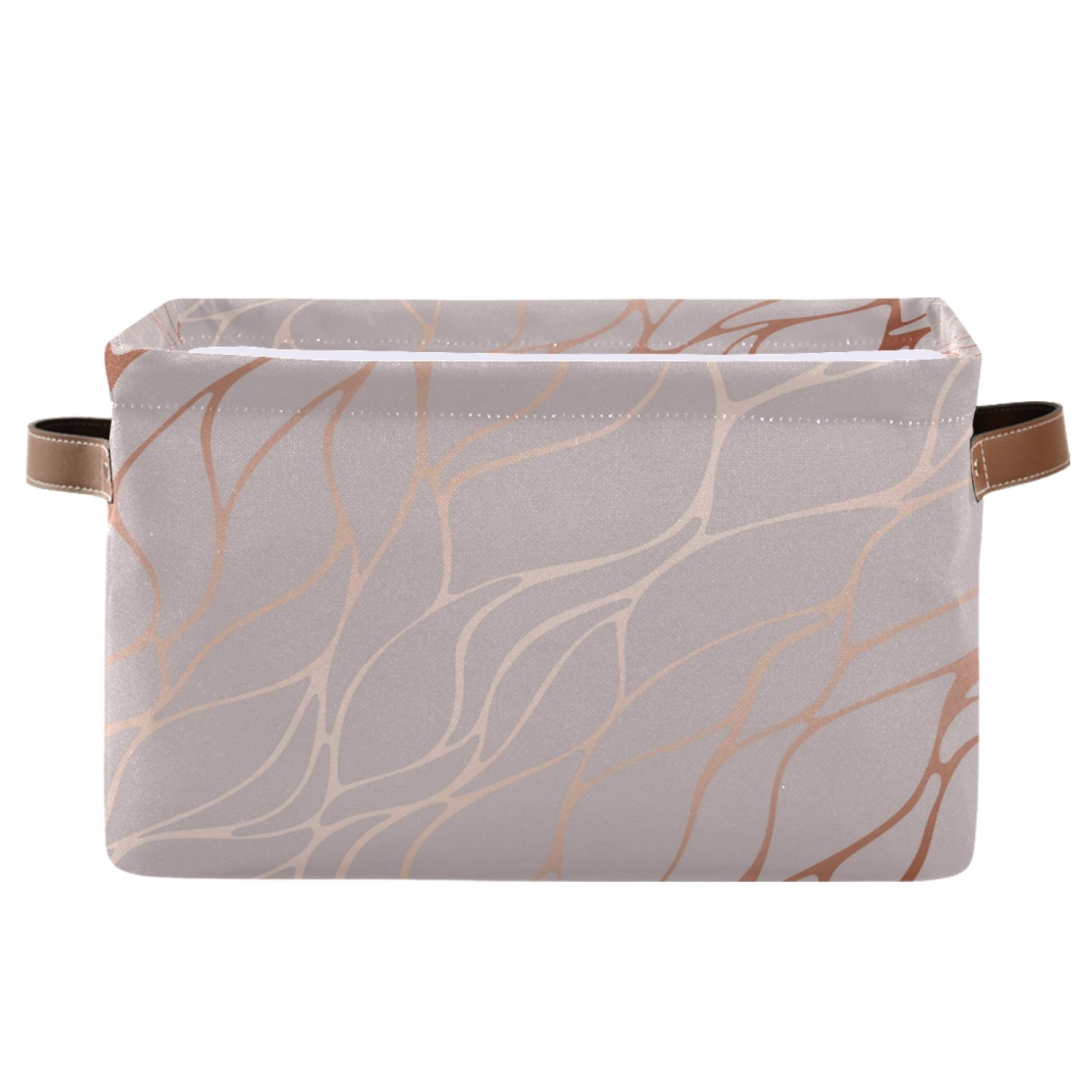 AUUXVA Rose Gold Marble Storage Basket - Collapsible Canvas Cube Organizer Bin with Handles for Toys, Clothes & Home Organization | Perfect for Bedroom, Closet, Office & Nursery Storage