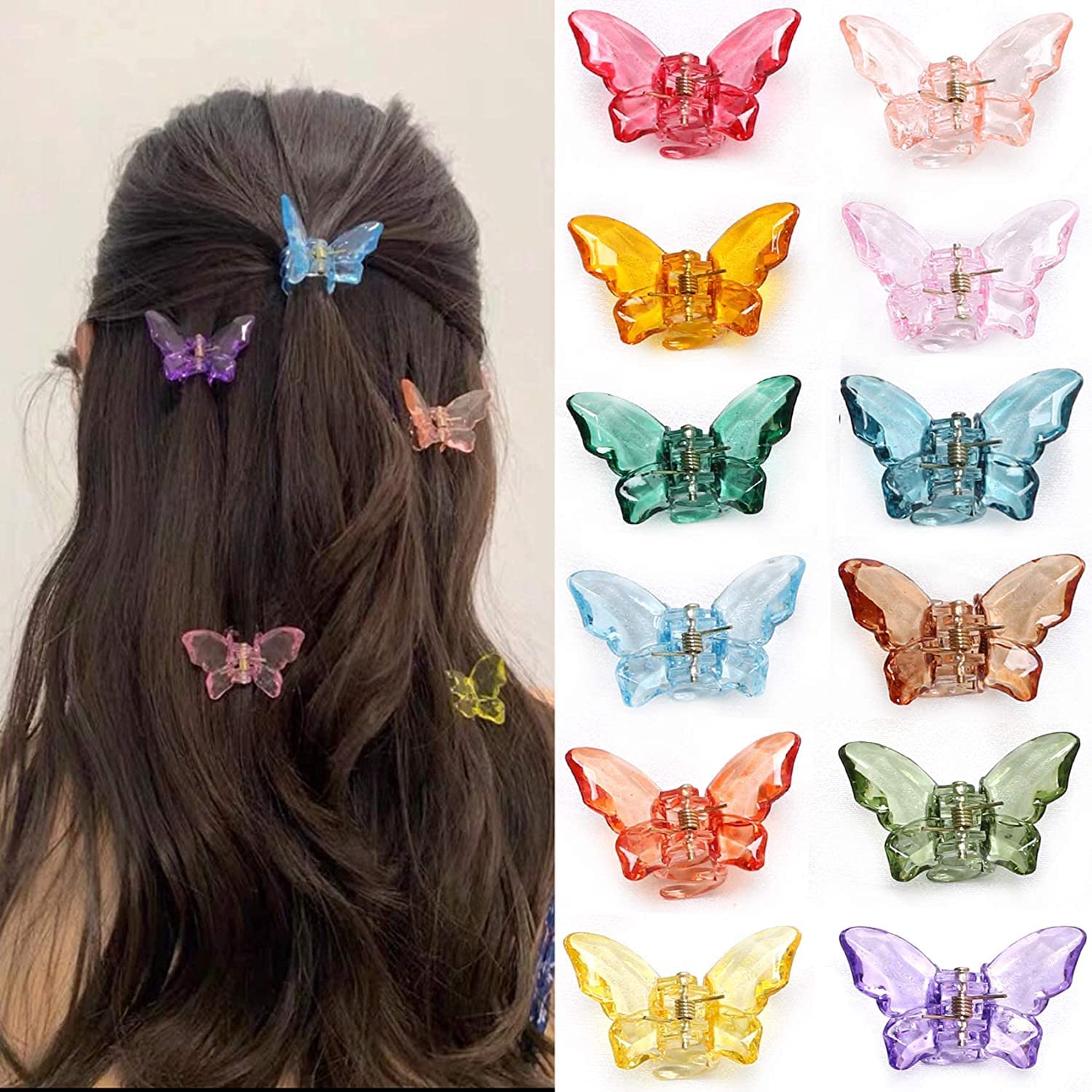 Butterfly Hair Claw Clips - Transparent Crystal Non-Slip Jaw Clips for Women, 3-Pack Small Multicolor Hair Accessories (Gift Idea) - Perfect for Parties, Weddings & Everyday Styling