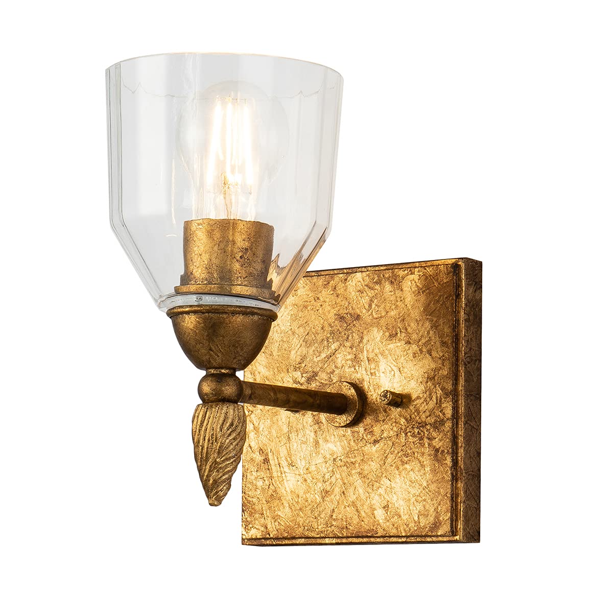 Vintage Gold Leaf Antique Wall Sconce Light - 6 Inch Single Bulb Fixture for Bedroom, Living Room, or Hallway Lighting Decor