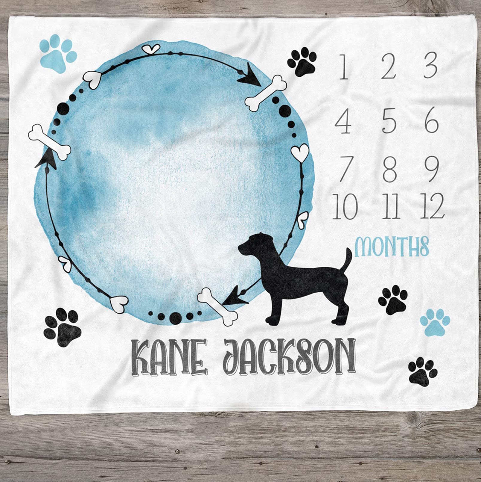 Personalized Baby Boy Milestone Blanket - Blue & Black Growth Tracking Blanket for Newborns | Custom Name & Date | Perfect for Monthly Photos, First Birthday, and Cherishing Childhood Memories