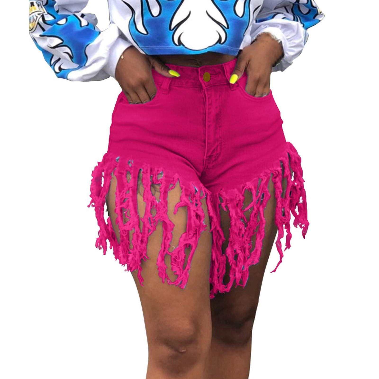 Women's High Waist Denim Shorts - Slim Fit Sexy Jeans with Tassel Details | Perfect for Summer Outfits, Beach Vacations & Casual Street Style