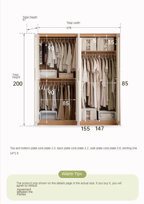 Oak Solid Wood Log Cream Style Wardrobe - Rustic Bedroom & Living Room Storage Furniture for Home Organization