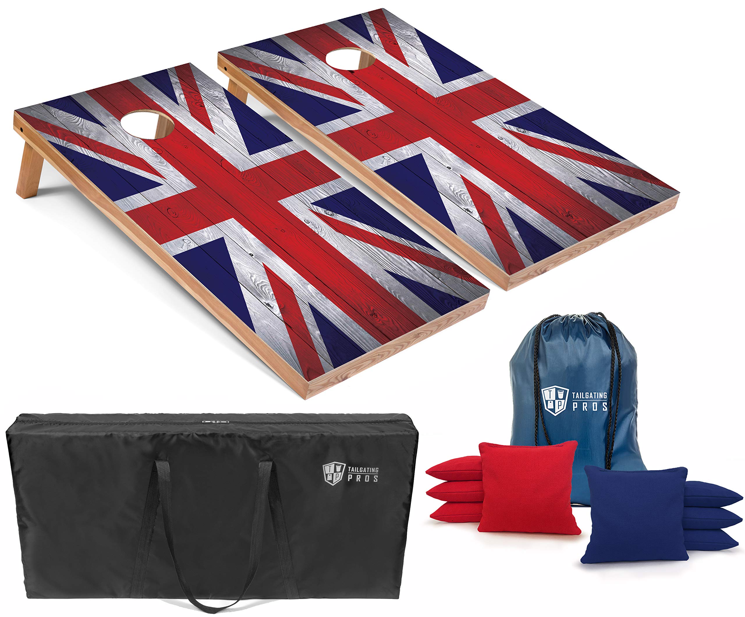 Premium Regulation Cornhole Board Set with 8 Bean Bags & Carrying Case - 4'x2' American Flag Design Tailgate Toss Game for Outdoor Parties, Backyard BBQ, and Camping Fun