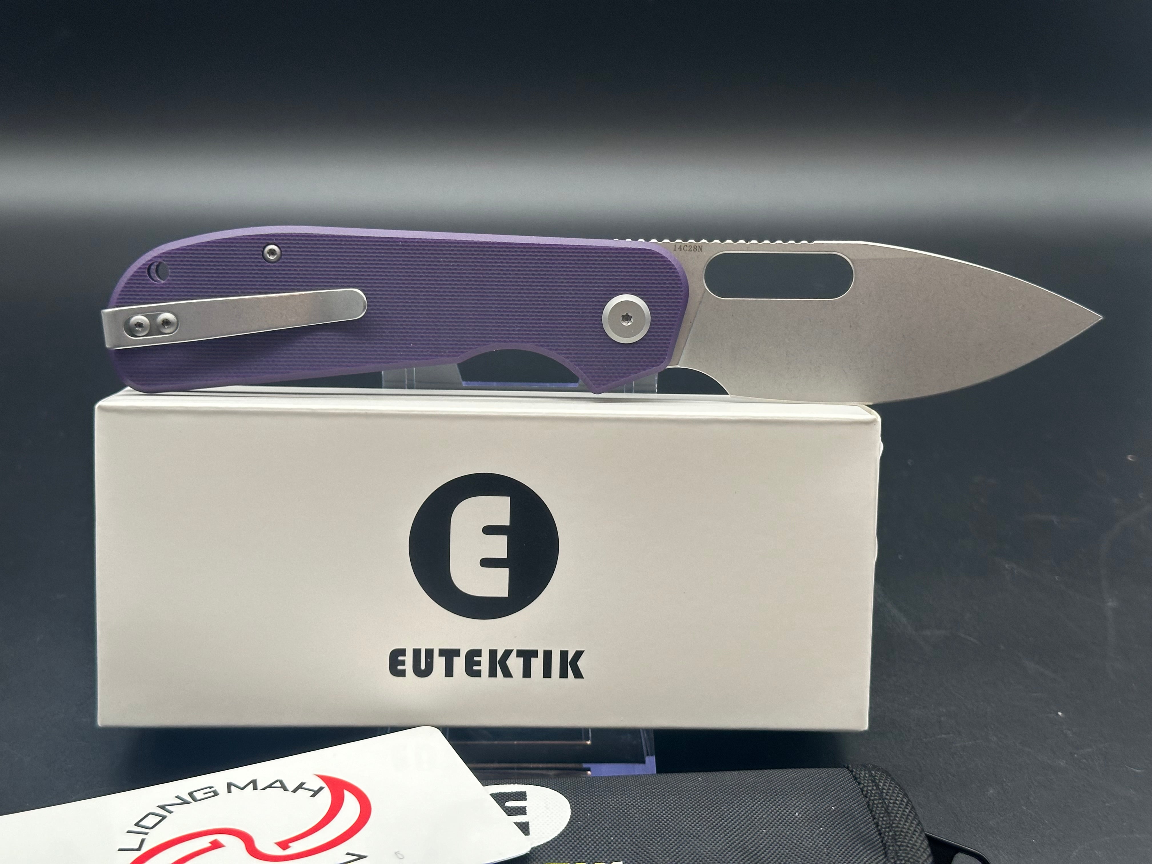 Eutektik EFD Purple Stonewashed Pocket Knife with LTK Koozie, Patch & Sticker Set - Perfect for Camping, Hiking and Outdoor Adventures