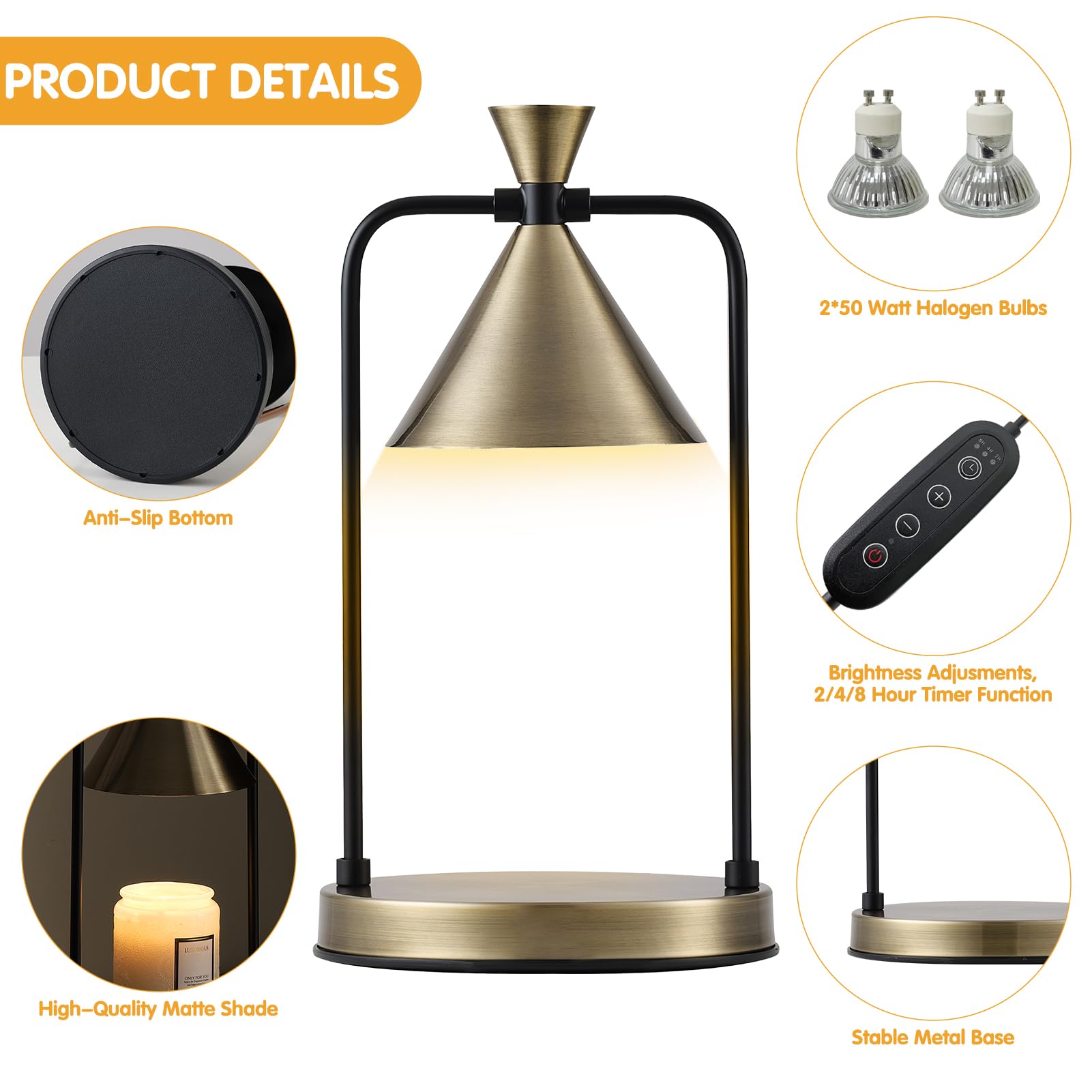 Candle Warmer Lamp with Timer & Dimmable Function - Wax Melts Warmer for Home Decor, Compatible with Small & Large Candles, Includes 2 Bulbs (Bronze) - Perfect Gift for Mom, Ideal for Living Room, Bedroom, and Office Aromatherapy