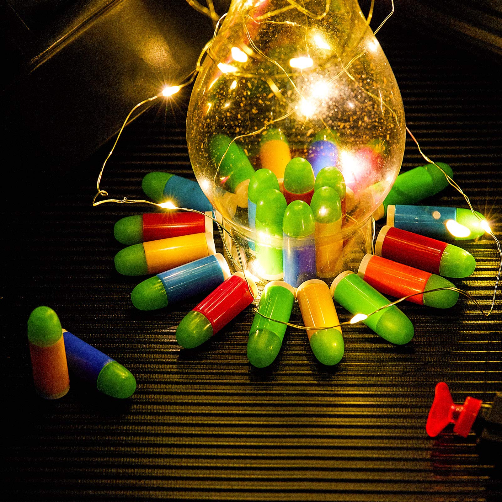 80-Piece Mixed Color Glow in The Dark Rubber Toy Gun Bullets - Compatible with M1911, C96 & 45 ACP Toy Guns - Perfect for Nerf Battles, Target Practice & Nighttime Play