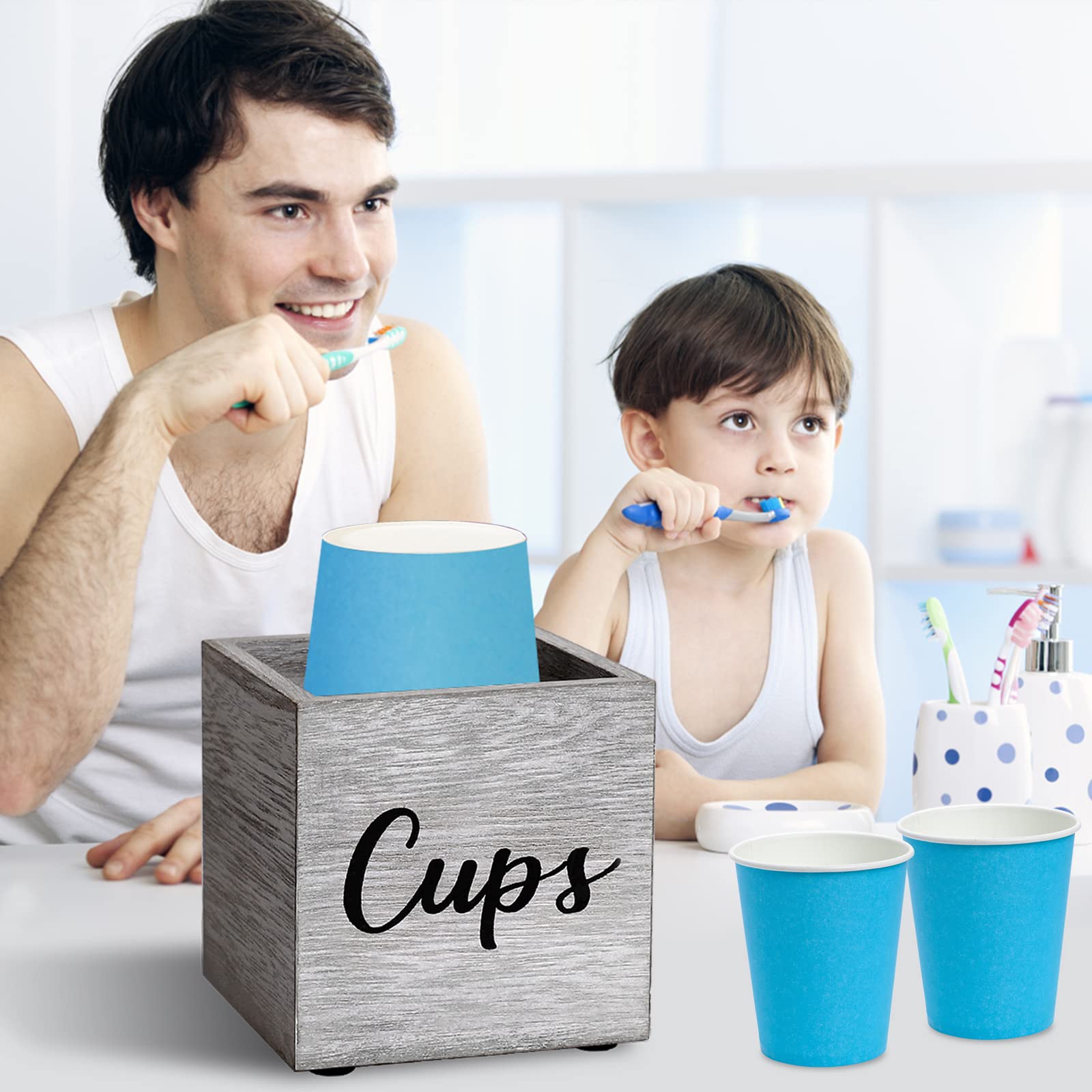 Wooden Cup Dispenser Holder for 3oz-5oz Paper Cups | Bathroom, Kitchen & Party Decor | Farmhouse Style Dixie Cup Organizer for Mouthwash, Coffee & Bar Counter - Perfect for Home, Office & Restaurant Use