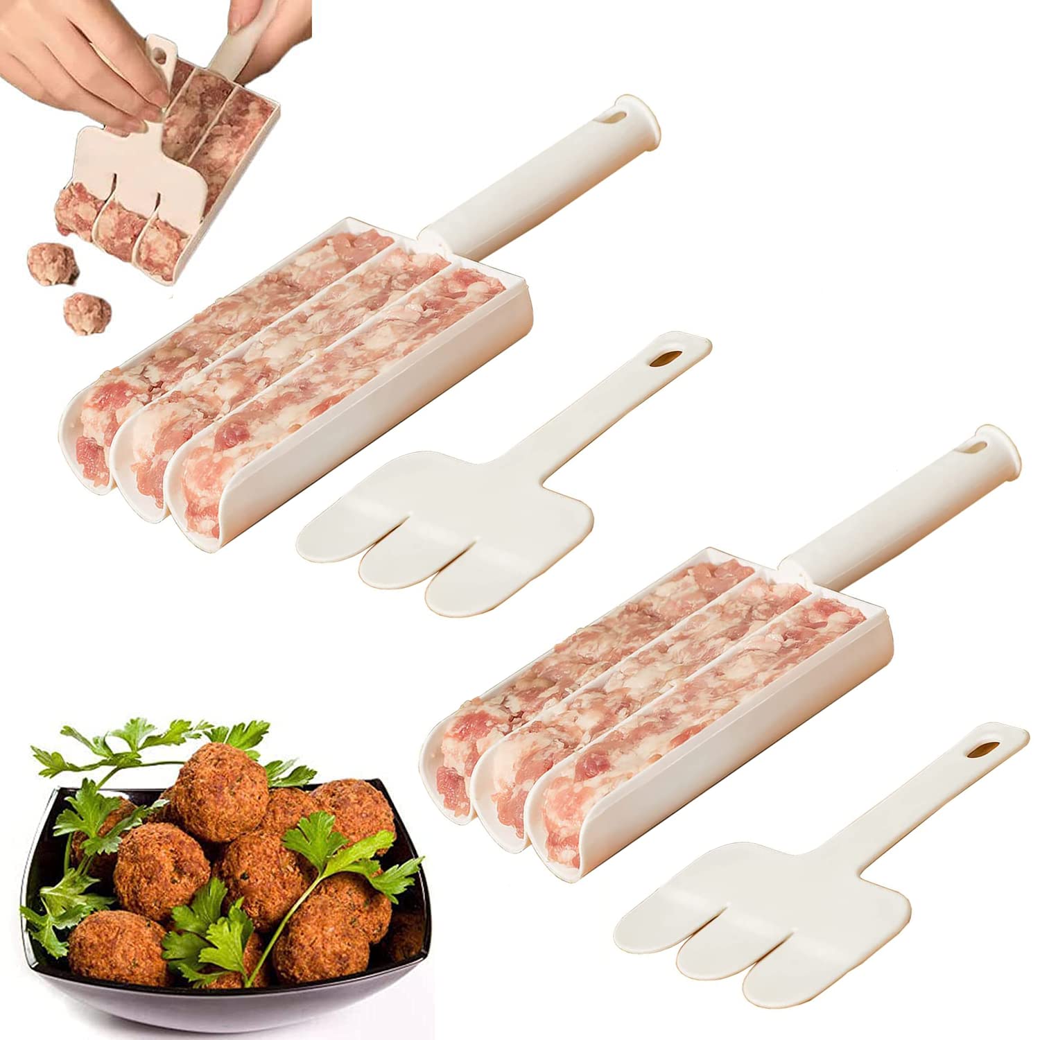 2-Pack Non-Stick Meatball Maker - Triple Patty Mold for Homemade Meatballs, Cookies & Burgers | Kitchen Cooking Tools & Baking Accessories | Perfect for Meal Prep, Party Snacks & Family Dinners