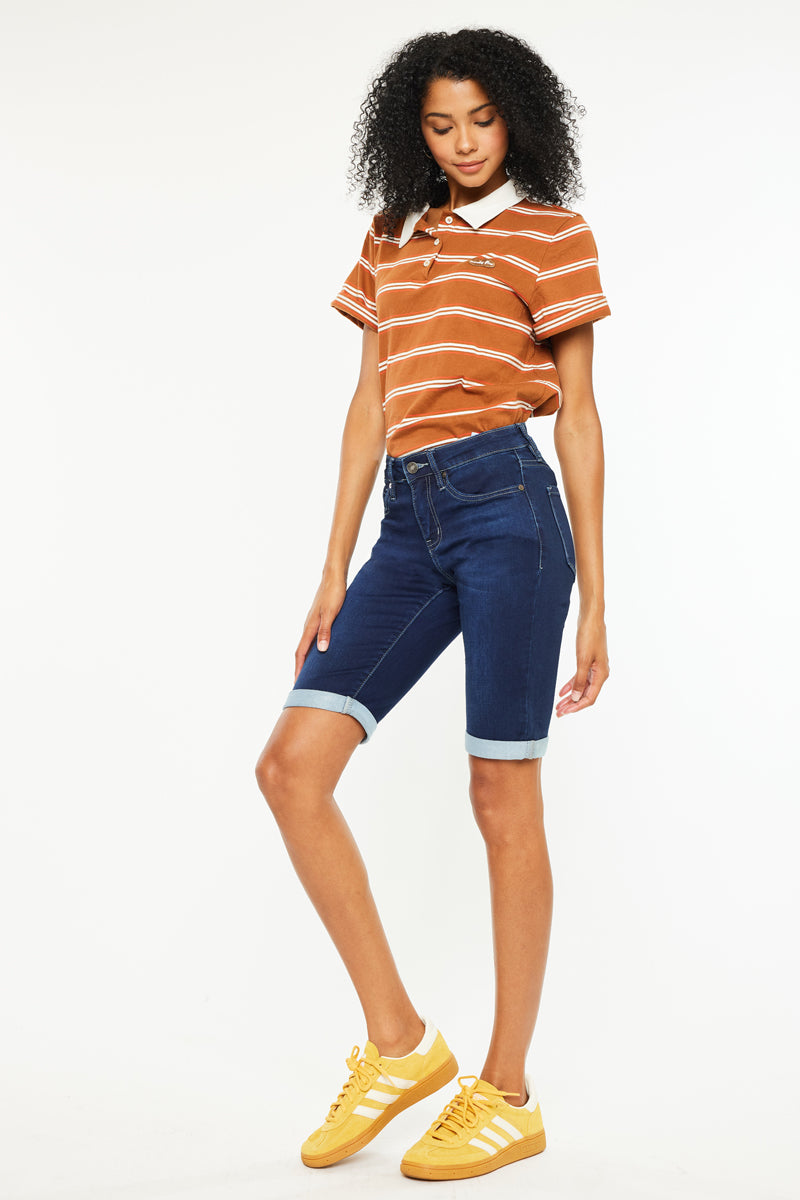 Blanco Essentials Mid Rise Bermuda Shorts for Women - Comfortable Casual Summer Shorts with Pockets | Perfect for Beach, Travel, and Everyday Wear