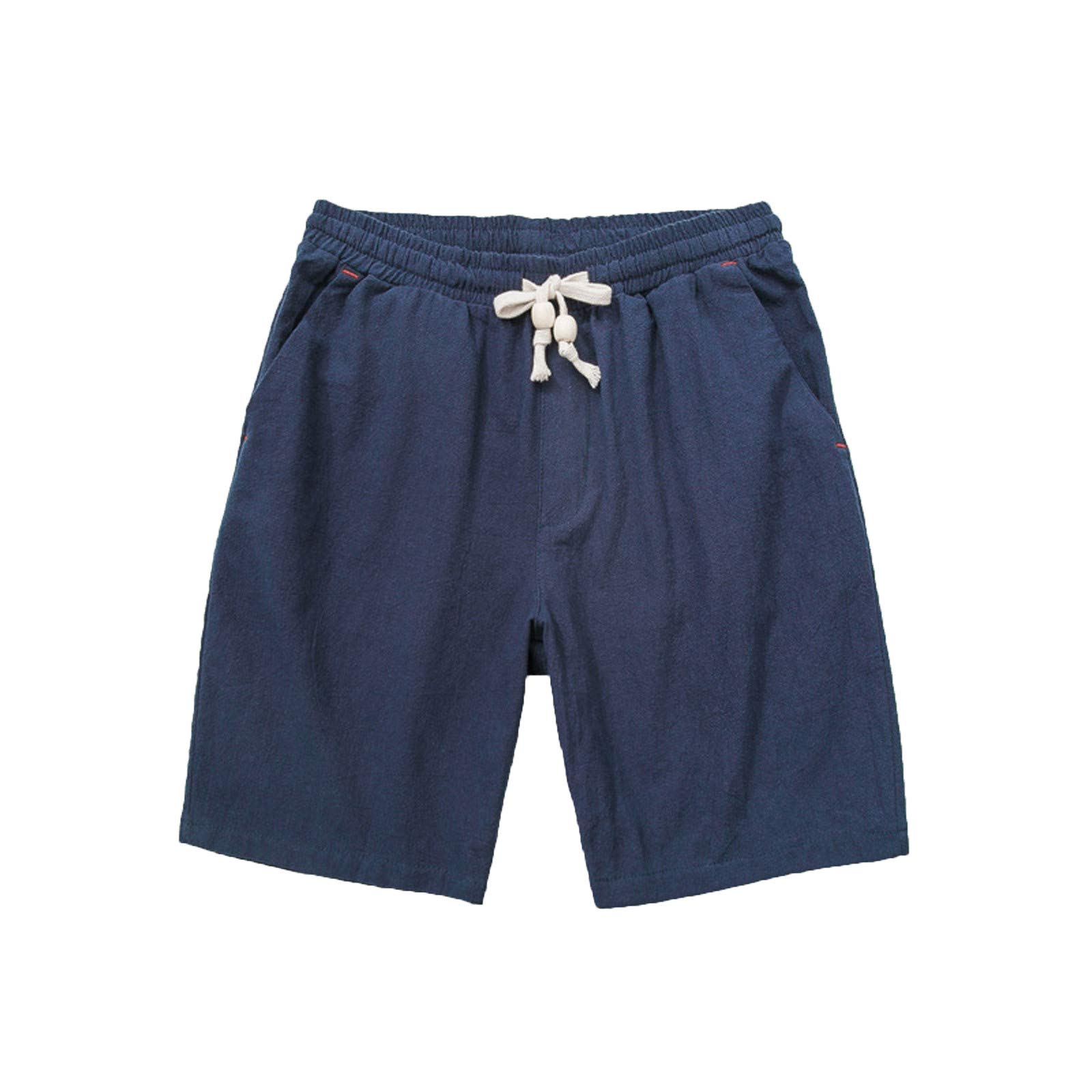 Reokoou Men's Loose Fit Cotton Linen Board Shorts - 5-Pack Summer Beach Pants for Surfing, Swimming & Casual Wear
