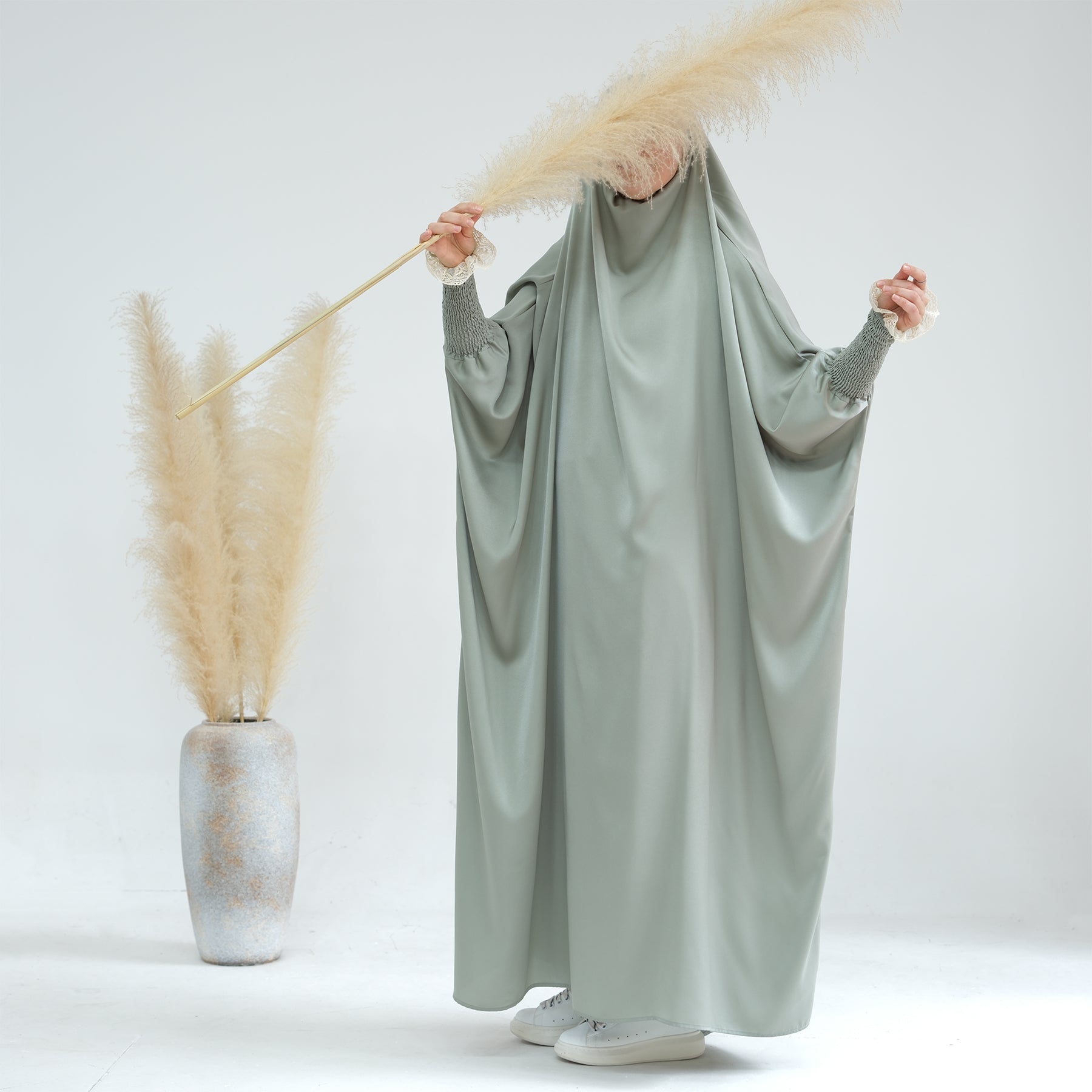 Marwa Satin Jilbab - Premium Modest Hijab Scarf in Sage Green for Women | Perfect for Prayer, Work & Everyday Wear