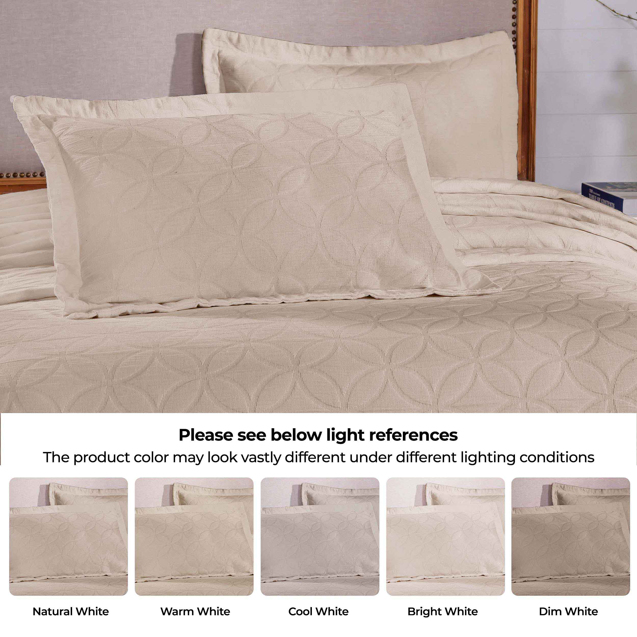 Serenity Cotton Matelasse Celtic Circle Airy Bedspread Set - Queen Size Lightweight Quilted Coverlet with All-Over Embroidery for Bedroom Decor, Guest Room & Cozy Home Styling