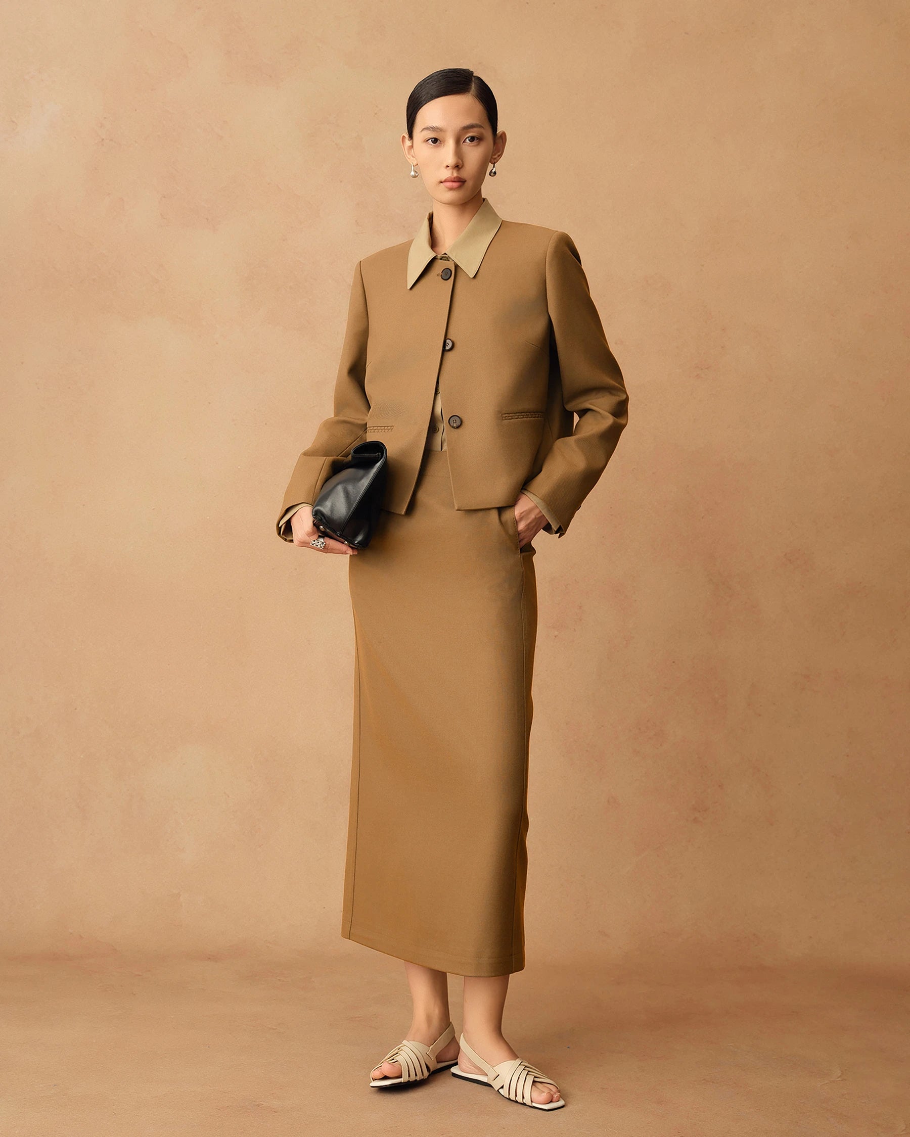 Women's Long Wool Pencil Skirt - Classic Slim Fit Office Work Skirt for Professional Women, Winter Warm Business Formal Attire