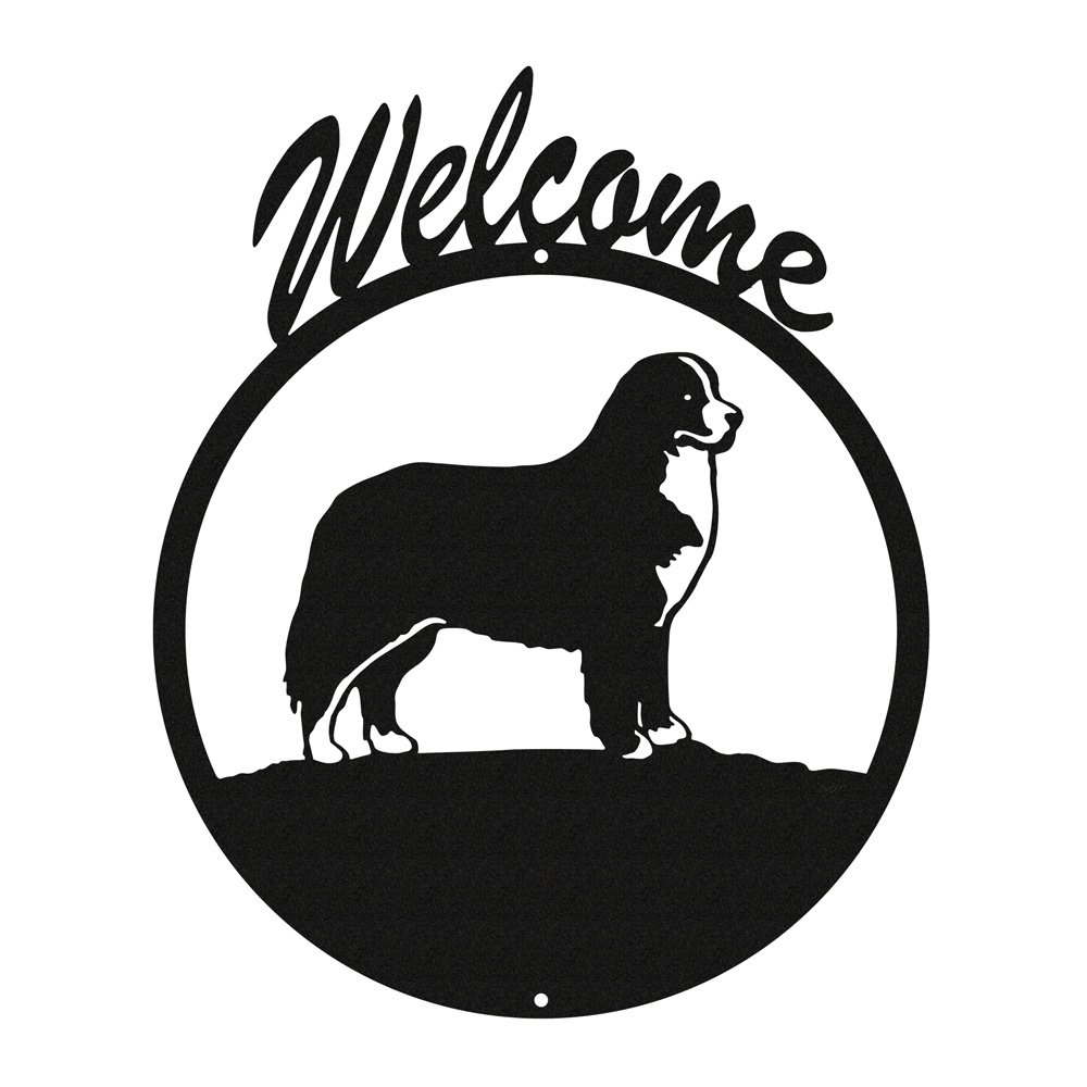 SWEN Bernese Mountain Dog Metal Welcome Sign - Rustic Farmhouse Decor for Front Door, Porch, or Garden - Perfect for Dog Lovers & Pet Owners
