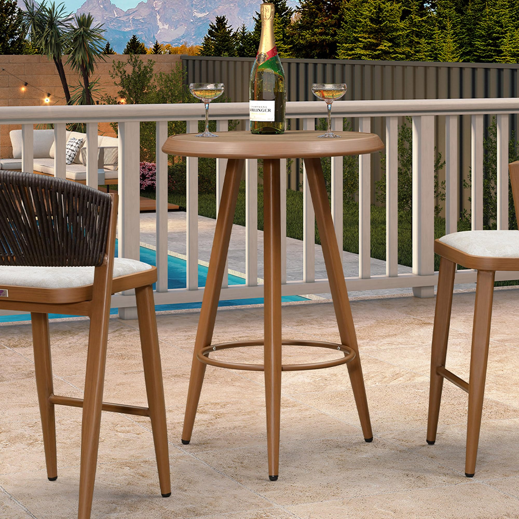 PURPLE LEAF Outdoor Round Bar Table - Modern Aluminum Bistro Table for Patio, Garden & Kitchen Island - Weather-Resistant Brown Furniture (Perfect for Outdoor Dining, Entertaining & Small Space Decor)