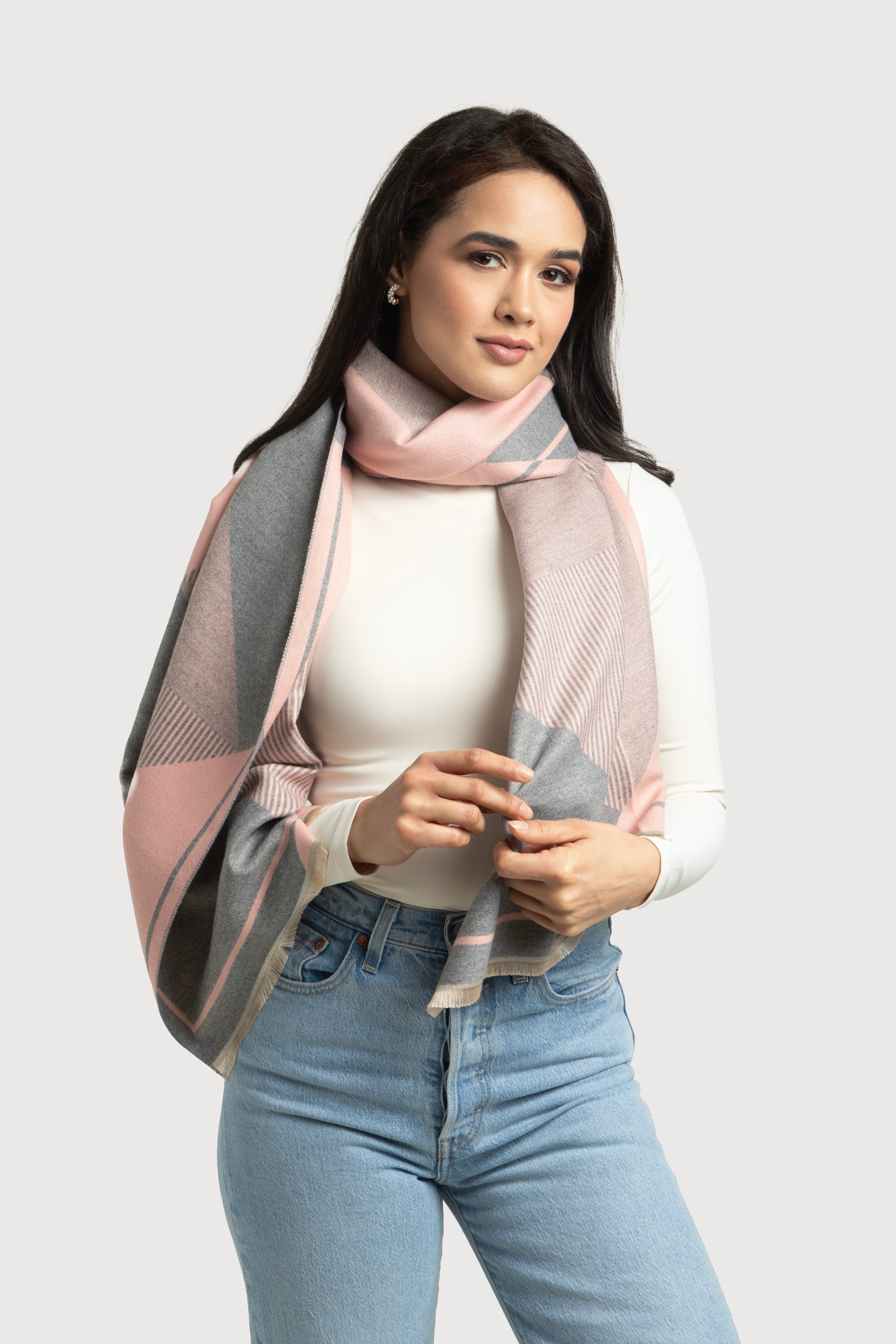 Stylish Geometric Striped Reversible Scarf for Women - Lightweight Winter Fashion Accessory for Office, Travel & Casual Outfits