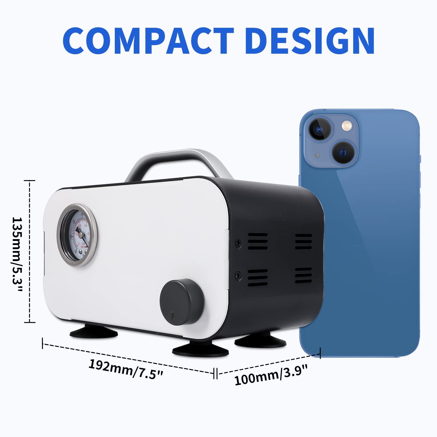 Oil-Free Diaphragm Vacuum Pump for Laboratory Use - 0-15L/min Adjustable Flow Rate, Portable Small Lab Vacuum Filtration System with Rubber Tubing (110V-220V) - Ideal for Chemistry Experiments, Medical Research & Scientific Applications