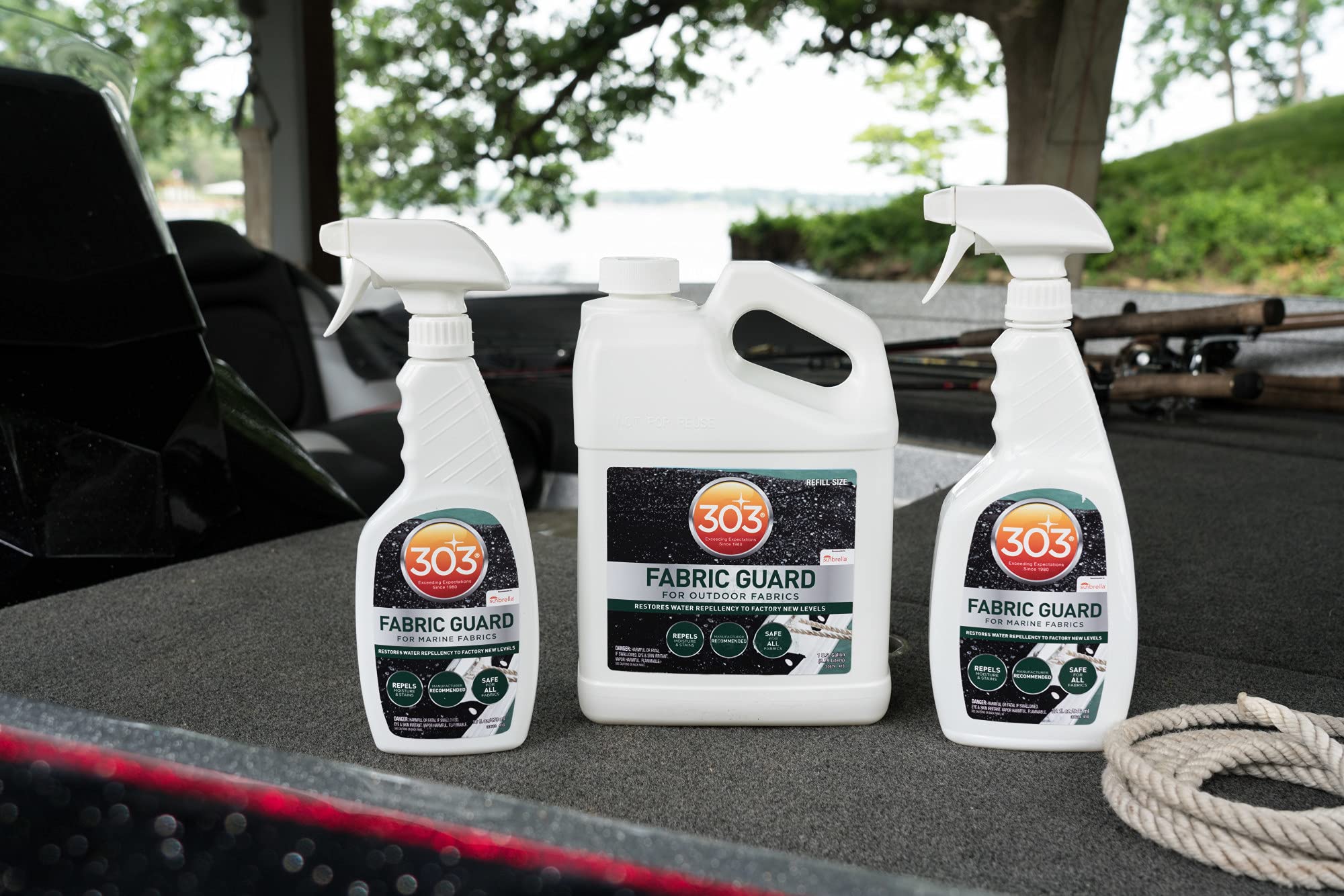 303 Marine Fabric Guard - Water & Stain Repellent Restorer for Boats, Upholstery & Outdoor Fabrics | Restores to Factory New Condition | Easy Application | Safe for All Fabrics | 1 Gallon (30674) | Perfect for Marine Seats, RV Furniture & Outdoor Cushions
