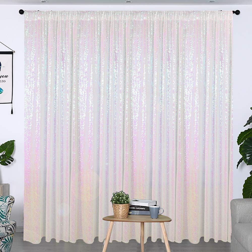 4ftx7ft Sequin Photo Backdrop - Glitter Photography Fabric for Wedding, Party & Events | Blackout Curtain for Indoor & Outdoor Use (Iridescent White)