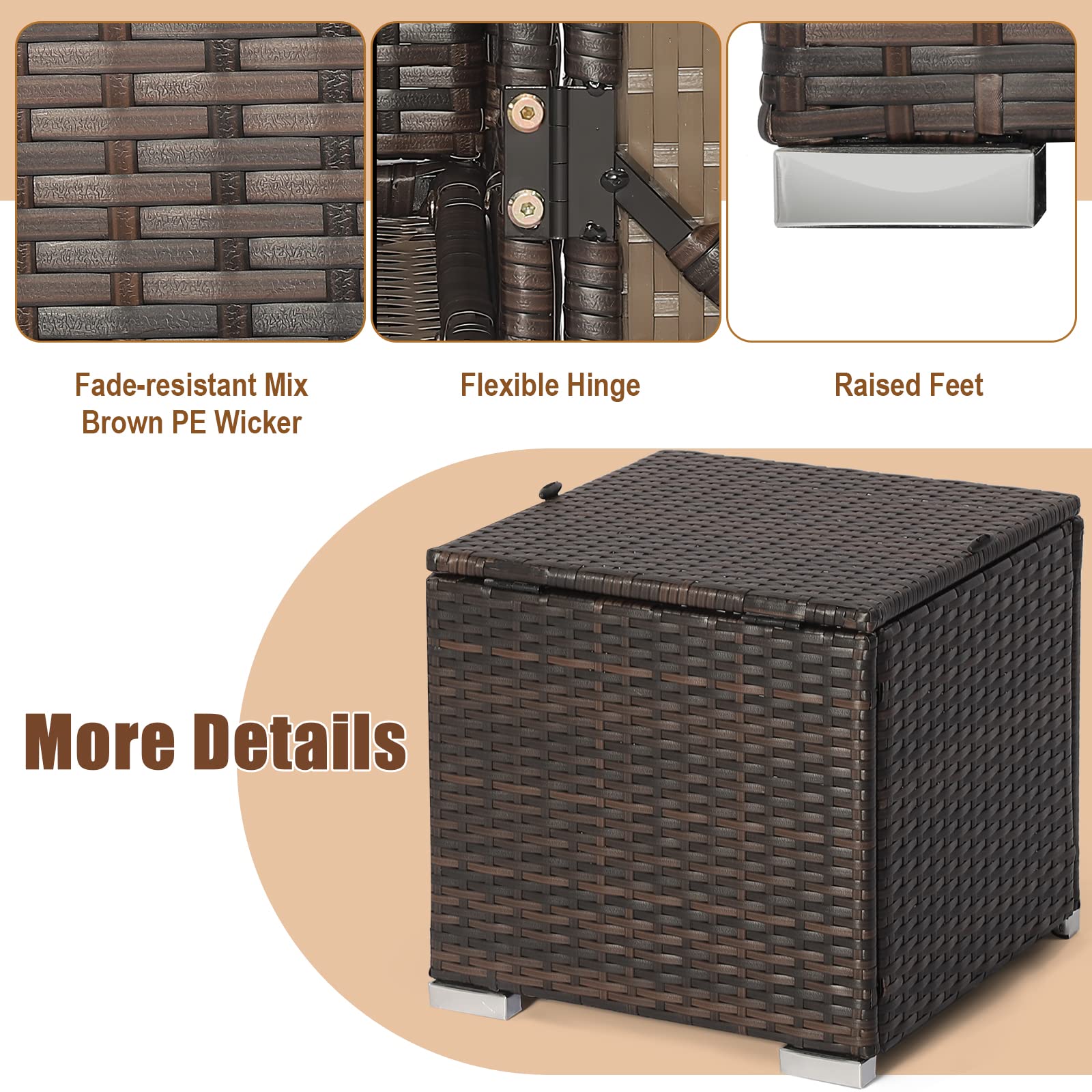 RELAX4LIFE 2-Piece Wicker Outdoor Storage Ottoman Set with Removable Cushion - Rattan Footstool, Multipurpose Footrest, Side Table & Extra Seating - Perfect for Patio, Deck, Garden & Poolside (Off White)