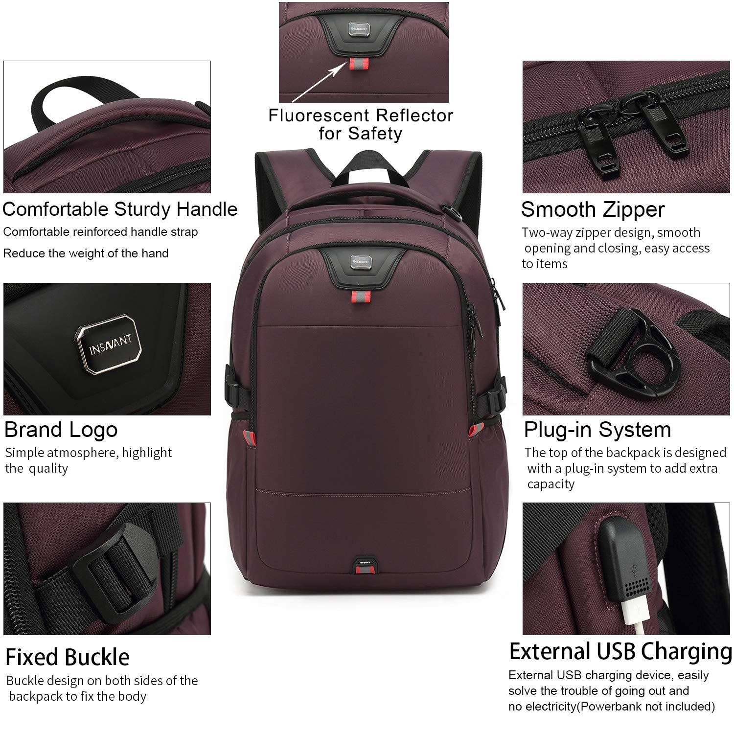 INSAVANT 17 Inch Water Resistant Laptop Backpack - Durable Anti-Theft College Backpack with USB Charging Port - Perfect Travel Daypack for Men & Women (17 Inch, Purple) - Ideal for Work, School, Commuting & Business Trips