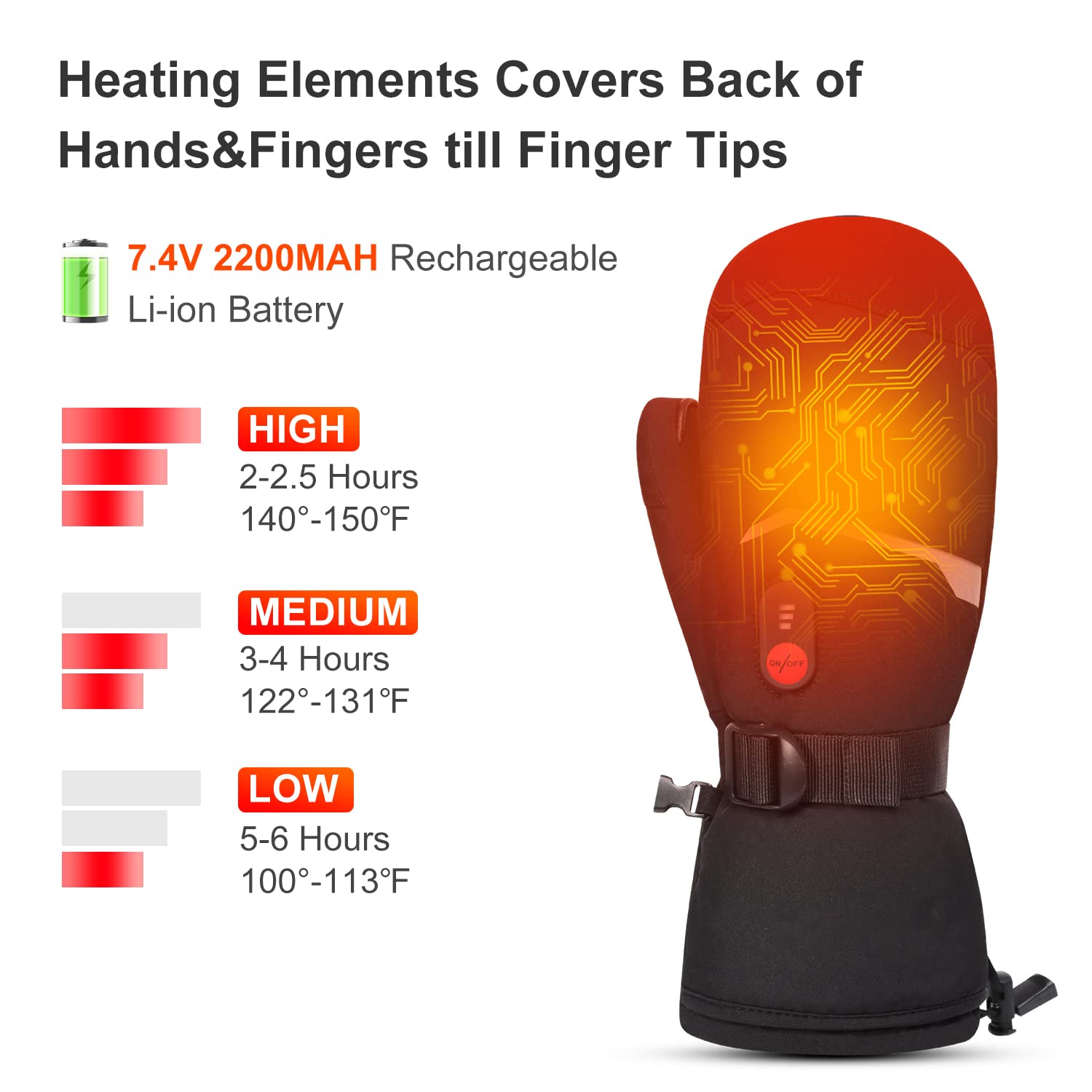 SNOW DEER Rechargeable Battery Heated Ski Mittens for Men & Women - Electric Winter Gloves for Arthritis, Cold Weather, Skiing, Hiking & Outdoor Activities - Warm Hand Protection for Snowboarding, Camping & Daily Use in Freezing Temperatures
