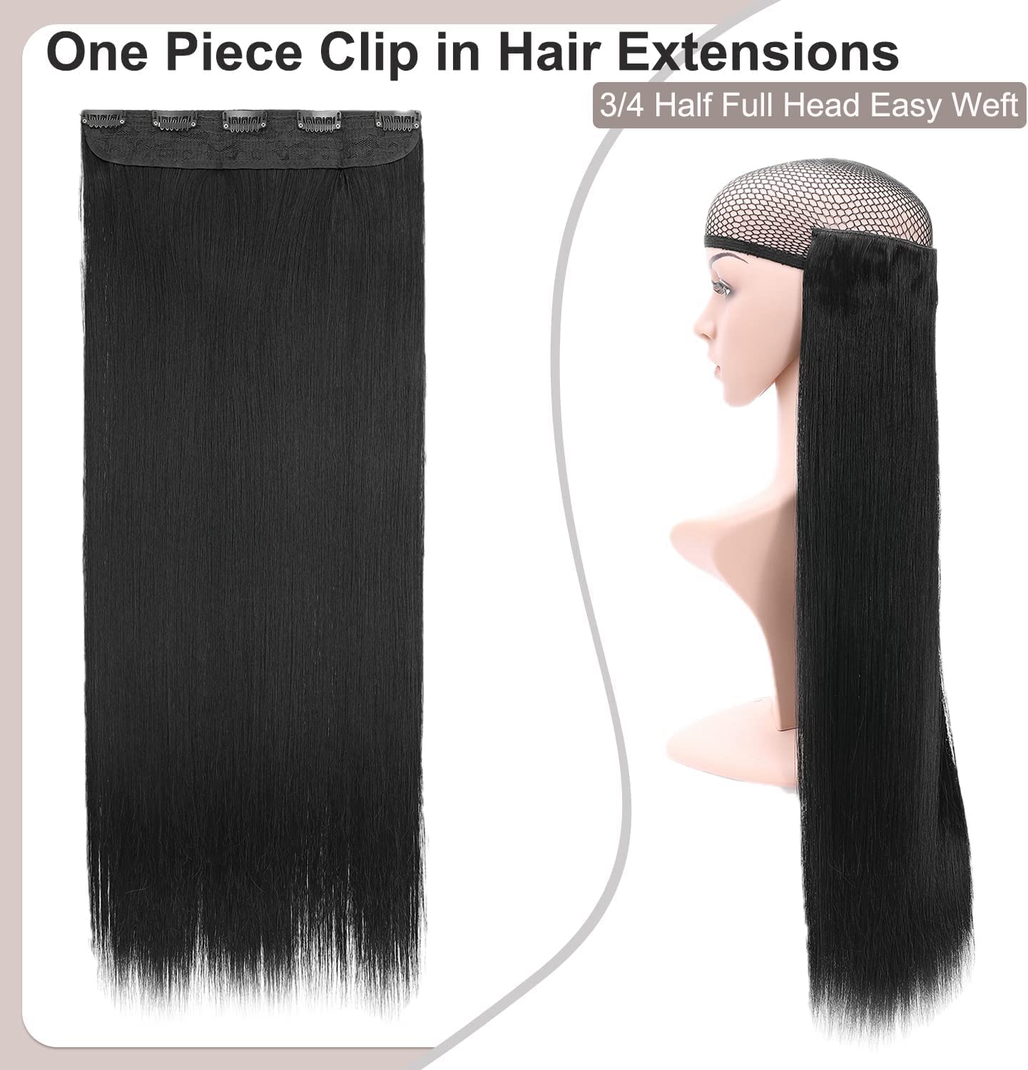 OSEN 5-Clip 22-Inch Human Hair Extensions for Women - 120g ¾ Head Straight Hair Weft - Natural Color for Instant Length & Volume - Perfect for Parties, Weddings & Daily Styling