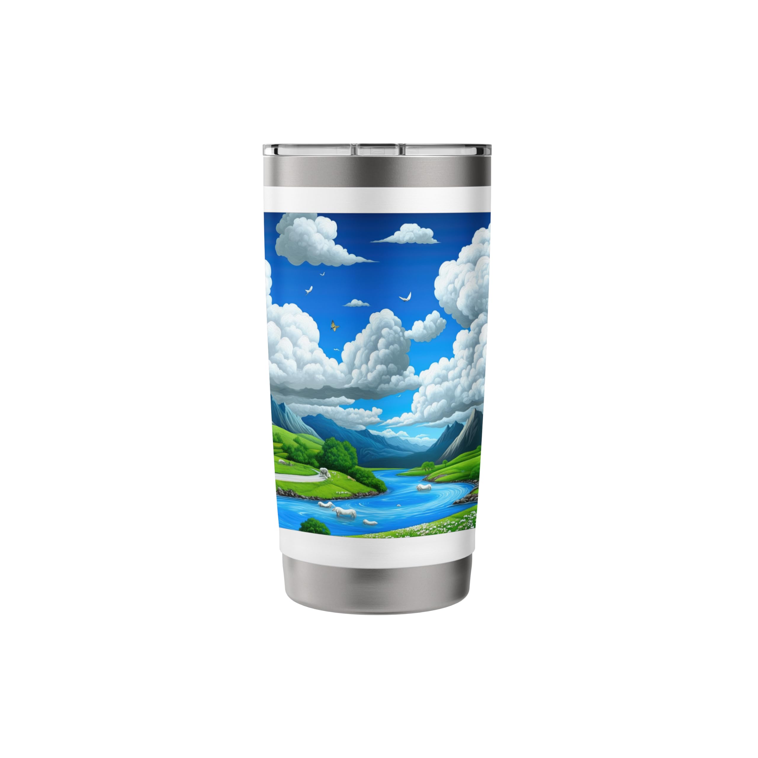Stainless Steel Insulated Tumbler with Mountain Valley River Design - 20oz Vacuum Flask for Hot & Cold Drinks - Perfect for Hiking, Camping, Office and Outdoor Adventures
