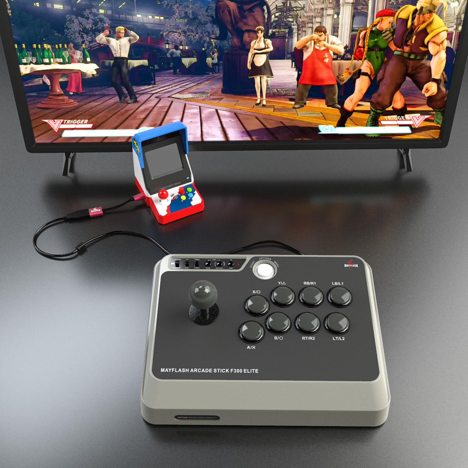MAYFLASH F300 Elite Arcade Fight Stick with Sanwa Buttons & Joystick - Compatible with Xbox Series X/S, Xbox One, PS4, PS3, PC (Windows/macOS), Steam Deck, Android, NEOGEO Mini, SEGA Genesis - Perfect for Fighting Games, Retro Gaming & Esports Tournaments