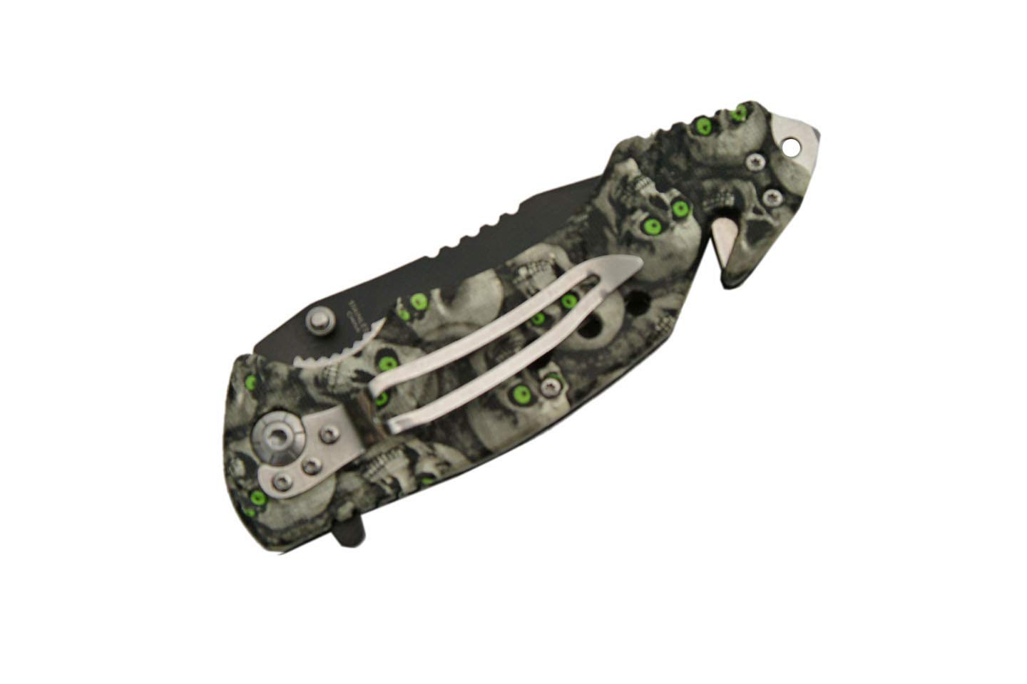 SZCO Supplies Skull Eyes Assisted Opening Knife - Tactical Folding Pocket Knife with Quick-Release for Outdoor, Camping, and Everyday Carry (EDC)