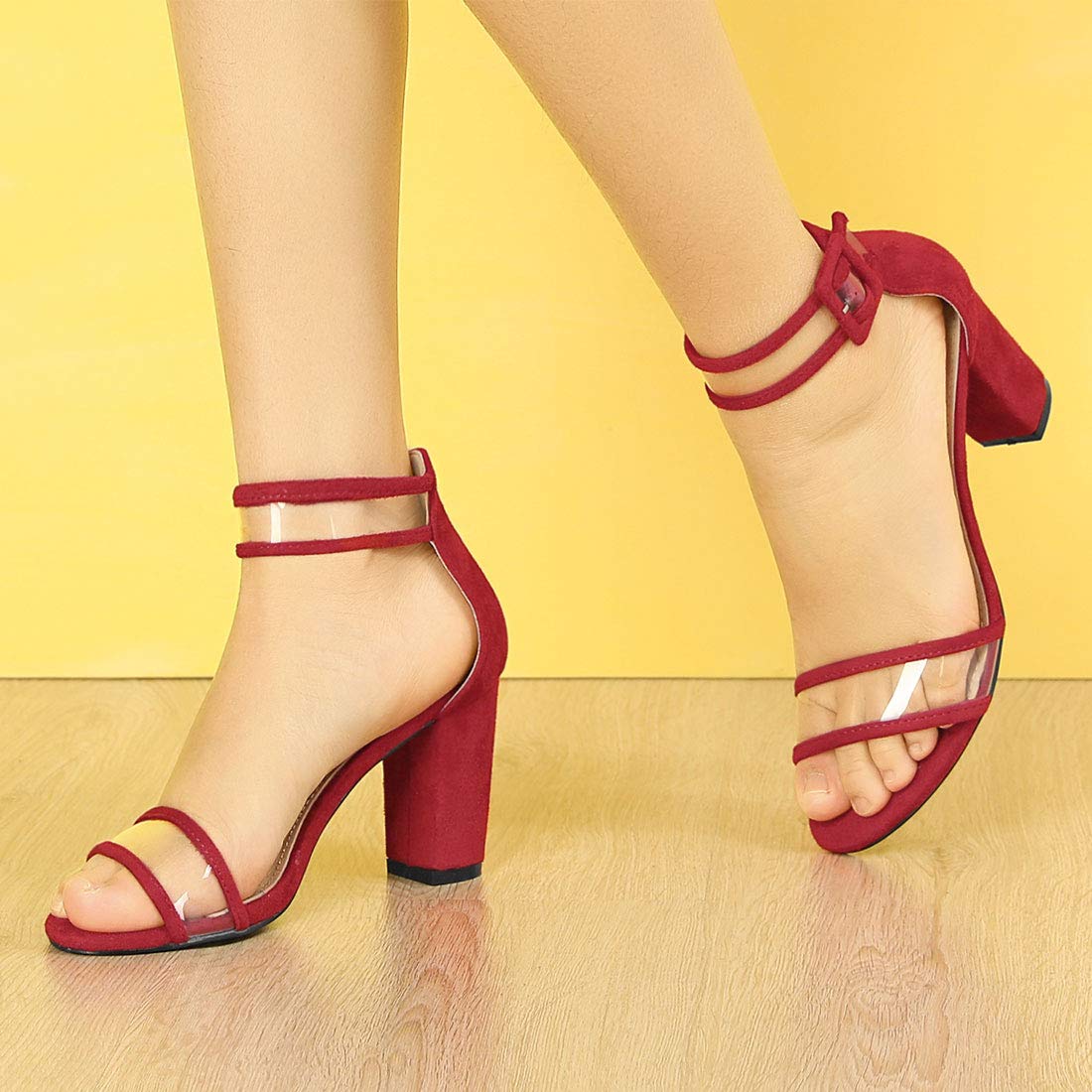 Allegra K Women's Clear Ankle Strap Chunky Heel Sandals - Comfortable Summer Dress Shoes for Weddings, Parties & Date Nights