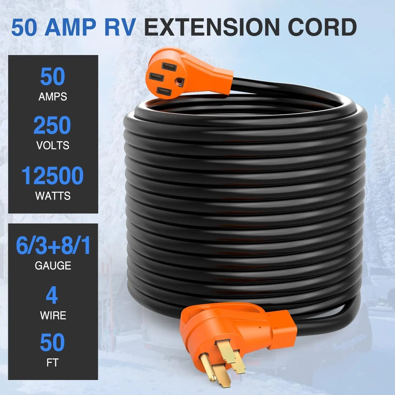 50 Amp 50 FT Heavy Duty RV Extension Cord - Power Your RV, Camper, or Trailer Anywhere - Perfect for Camping, Outdoor Adventures & RV Parks