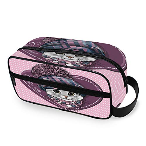 VIKKO Cat with Necklace Hat Scarf Toiletry Bag - Portable Cosmetic & Makeup Travel Organizer for Women, Girls & Men - Perfect for Travel, Camping, Gym & Daily Use