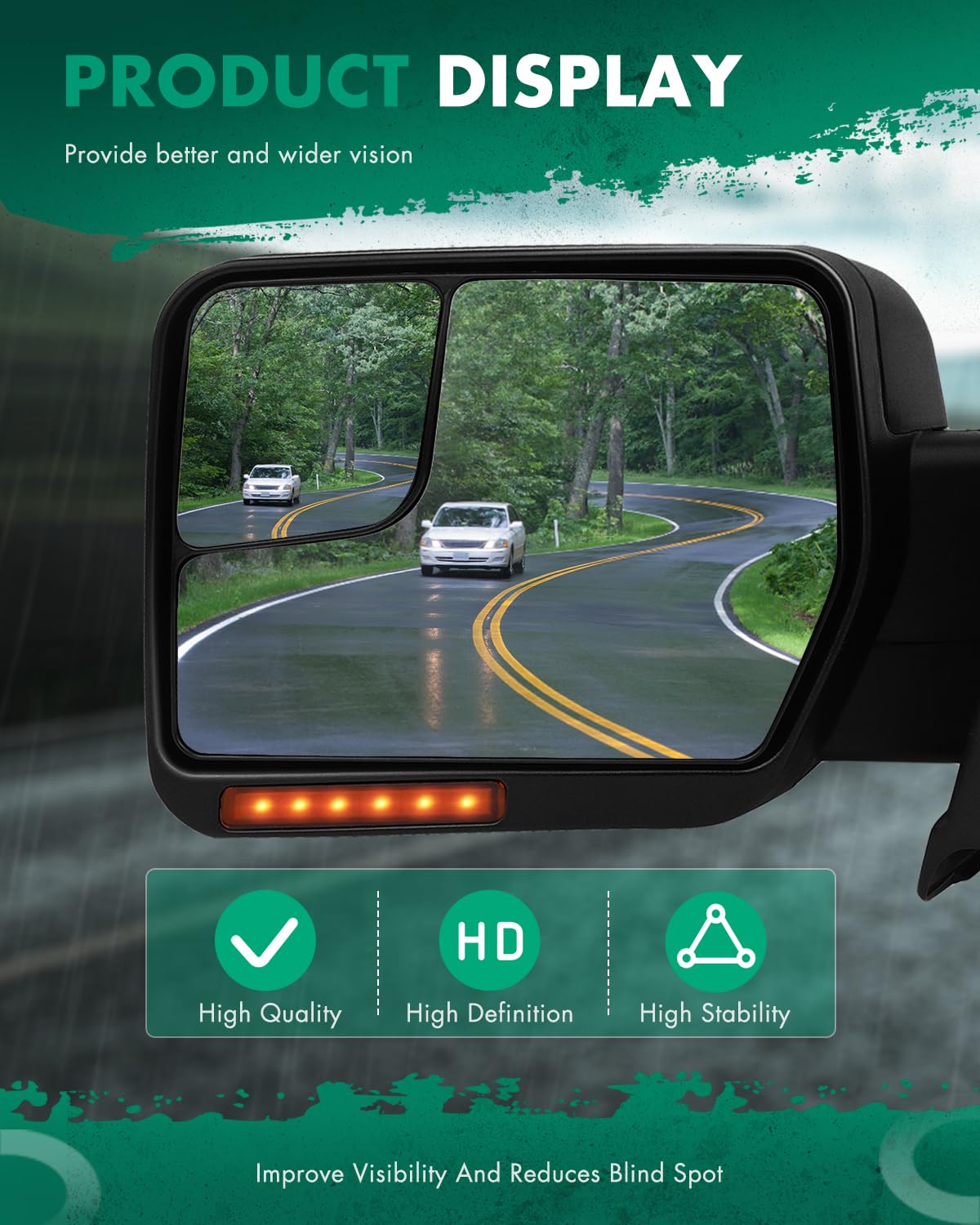 SCITOO Power-Adjusted Heated Towing Mirrors with Turn Signal & Puddle Light - Compatible with 2004-2014 Ford F-150 - Perfect for Towing, Off-Roading & Night Driving