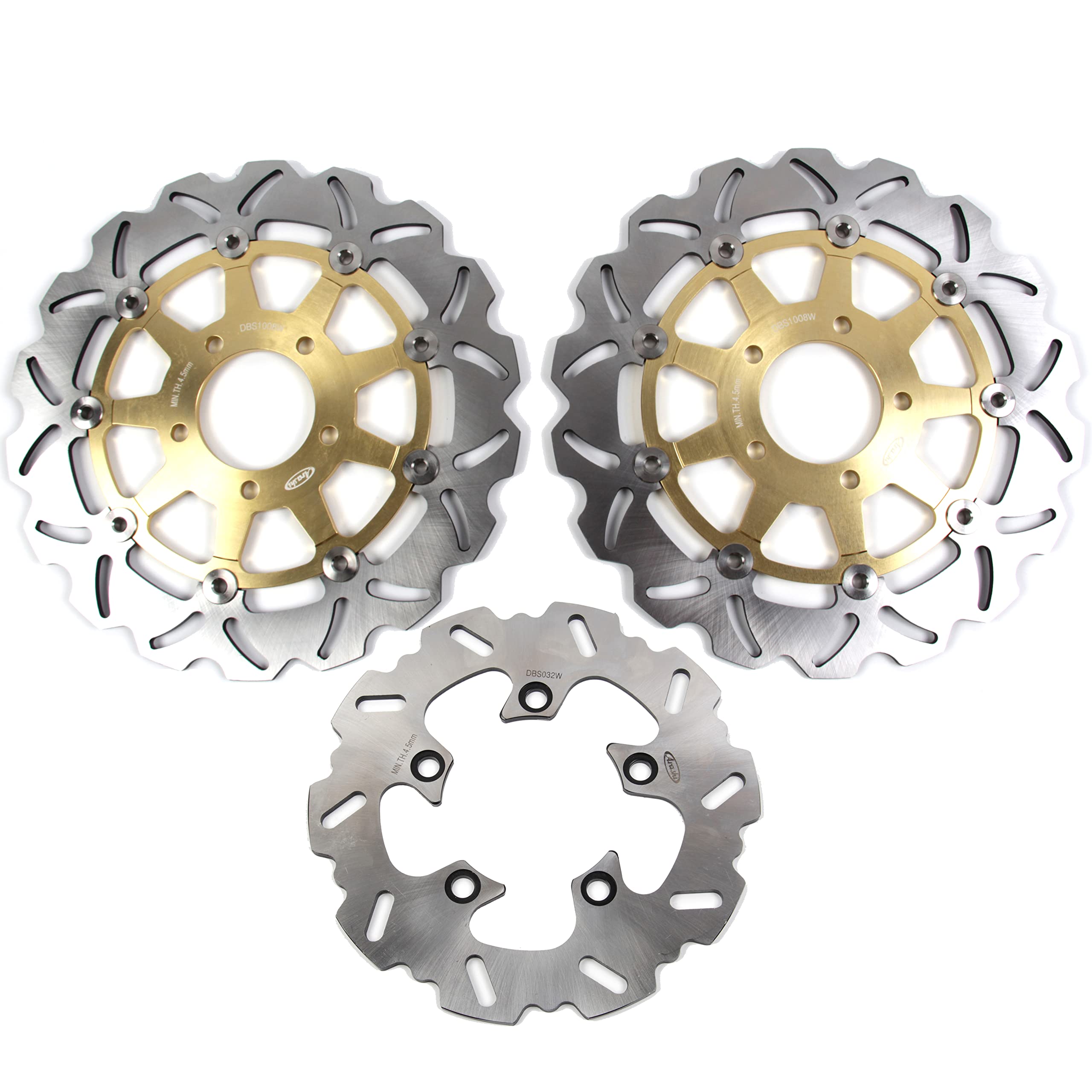 Suzuki GSXR 1000 2003-2004 K3 K4 Front & Rear Gold Brake Discs Rotors - High Performance Motorcycle Replacement Parts for GSX-R1000 - Perfect for Racing, Street Riding and Daily Commuting