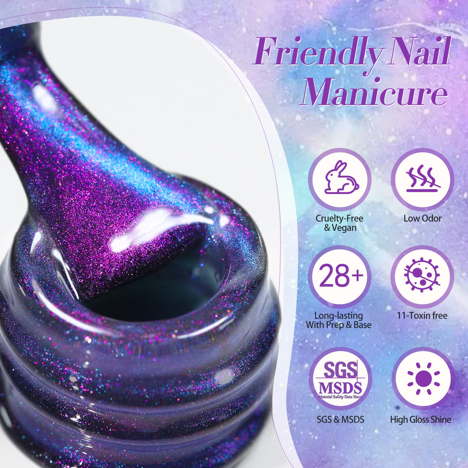 Auroras Cat Magnetic Gel Polish MY311 Night Purple 15ml - Long Lasting Nail Polish for Professional Salon & Home Manicure - Perfect for Parties, Weddings & Special Occasions