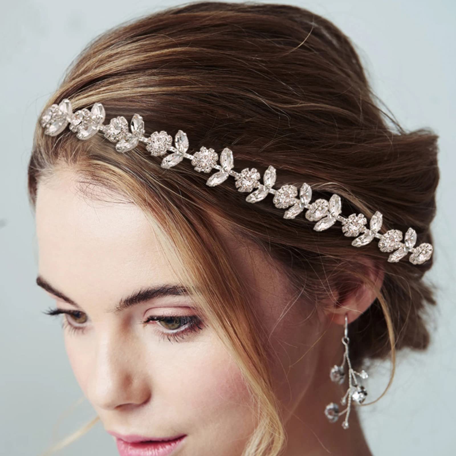 Elegant Silver Leaf Wedding Hair Vine - Crystal Bridal Headband with Rhinestone Flower Design for Brides, Women & Girls | Perfect for Weddings, Prom, Parties & Special Occasions