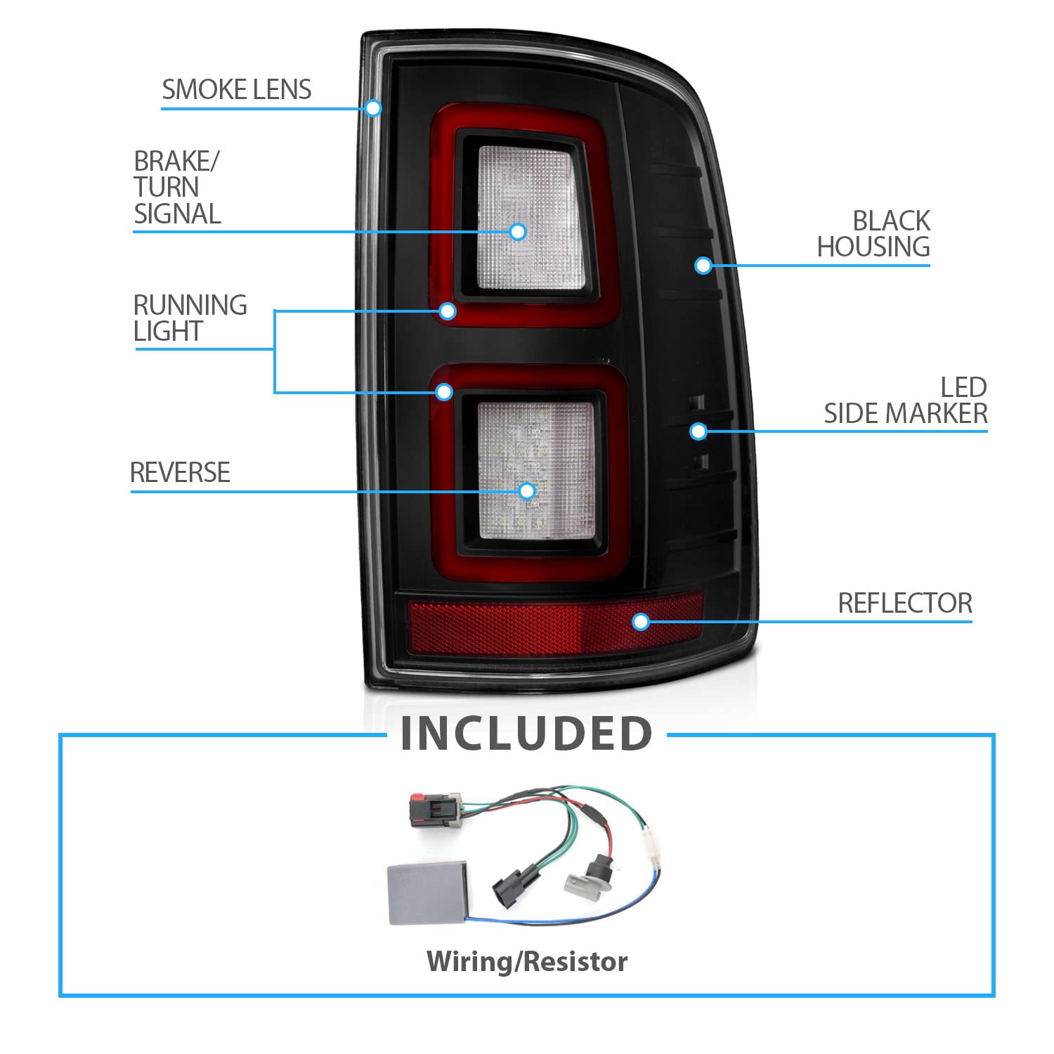 AmeriLite Smoke LED Light Bar Tail Lights - Full Function Replacement for 2009-2018 Dodge Ram 1500/2500/3500 Pickup Trucks | OE LED Compatible | Durable Off-Road & Night Driving Lighting Upgrade