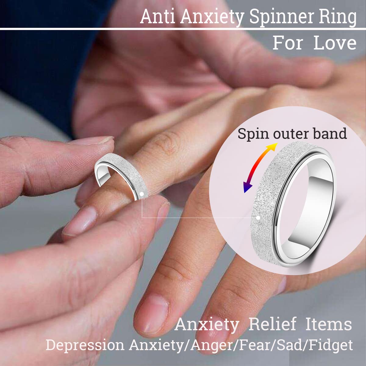 OreilleStar Anxiety Relief Fidget Ring for Women & Men - Stainless Steel Spinner Thumb Ring (Size 6) - Stress Relief & Focus Tool for Anxiety, ADHD, OCD - Perfect for Office, Travel & Daily Relaxation