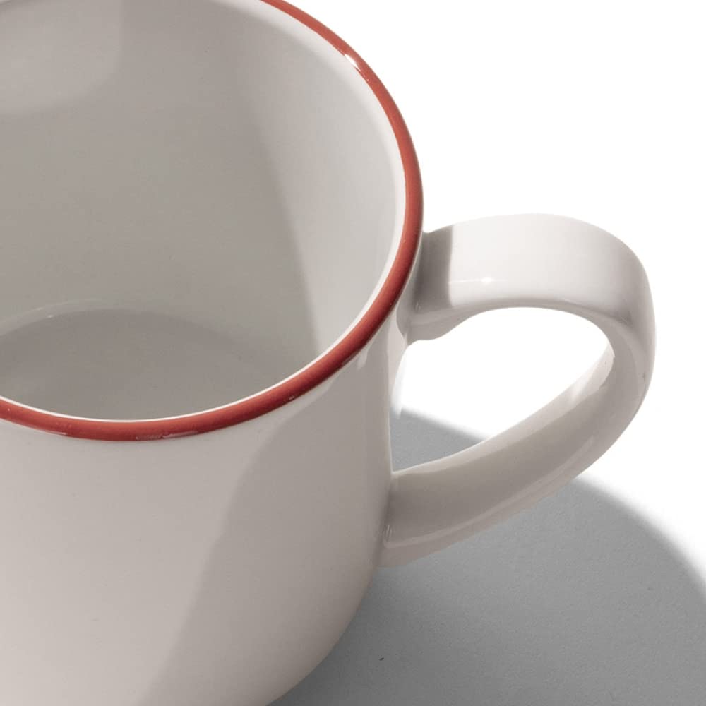 Premium Porcelain Coffee Mug Set of 4 - 12 oz White Mugs with Red Rim - Made in England - Dishwasher & Microwave Safe - Perfect for Home, Office or Gift Giving