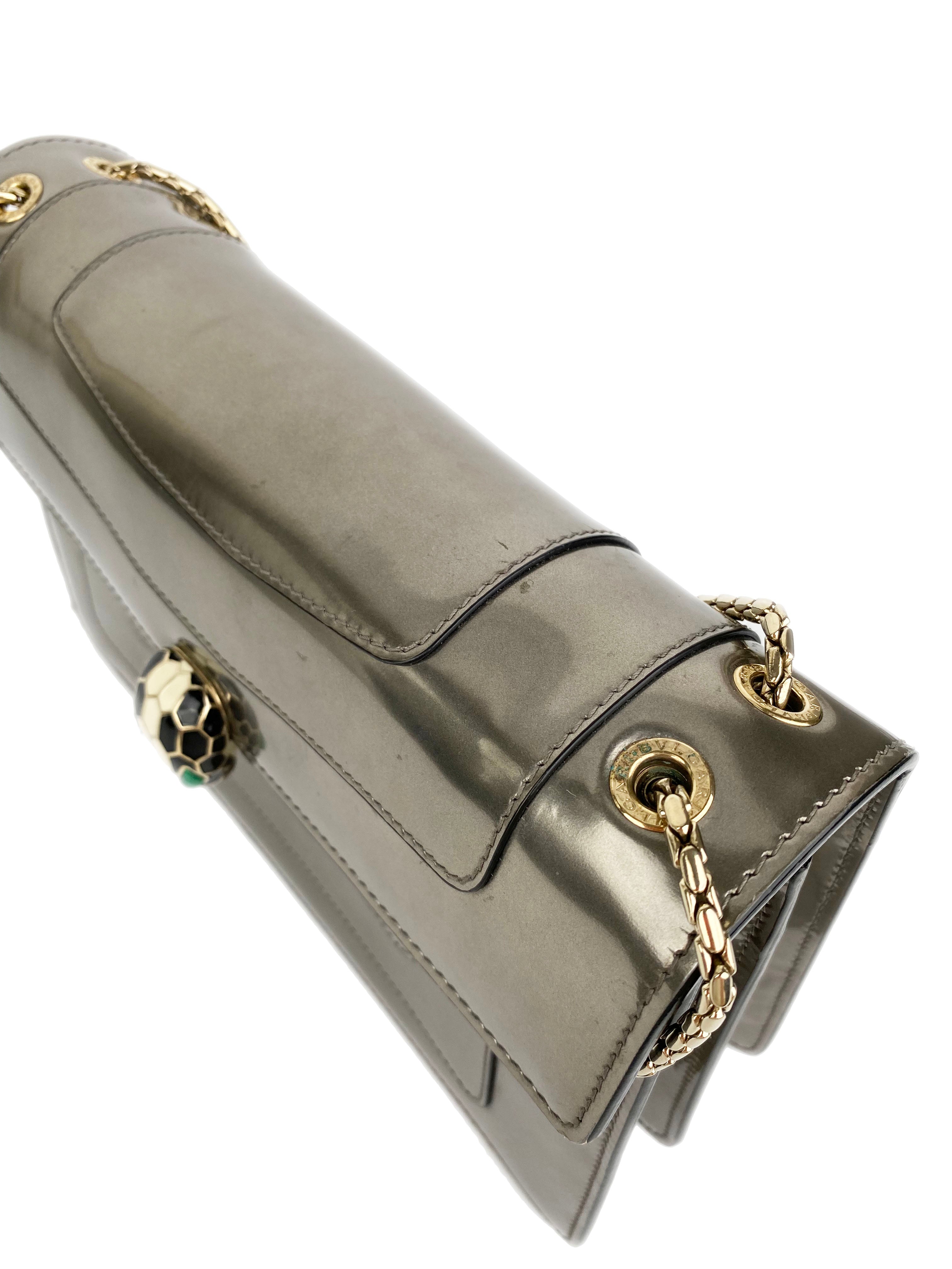 Bvlgari Serpenti Forever Silver Leather Shoulder Bag for Women | Luxury Designer Handbag for Evening Parties, Date Night & Special Occasions